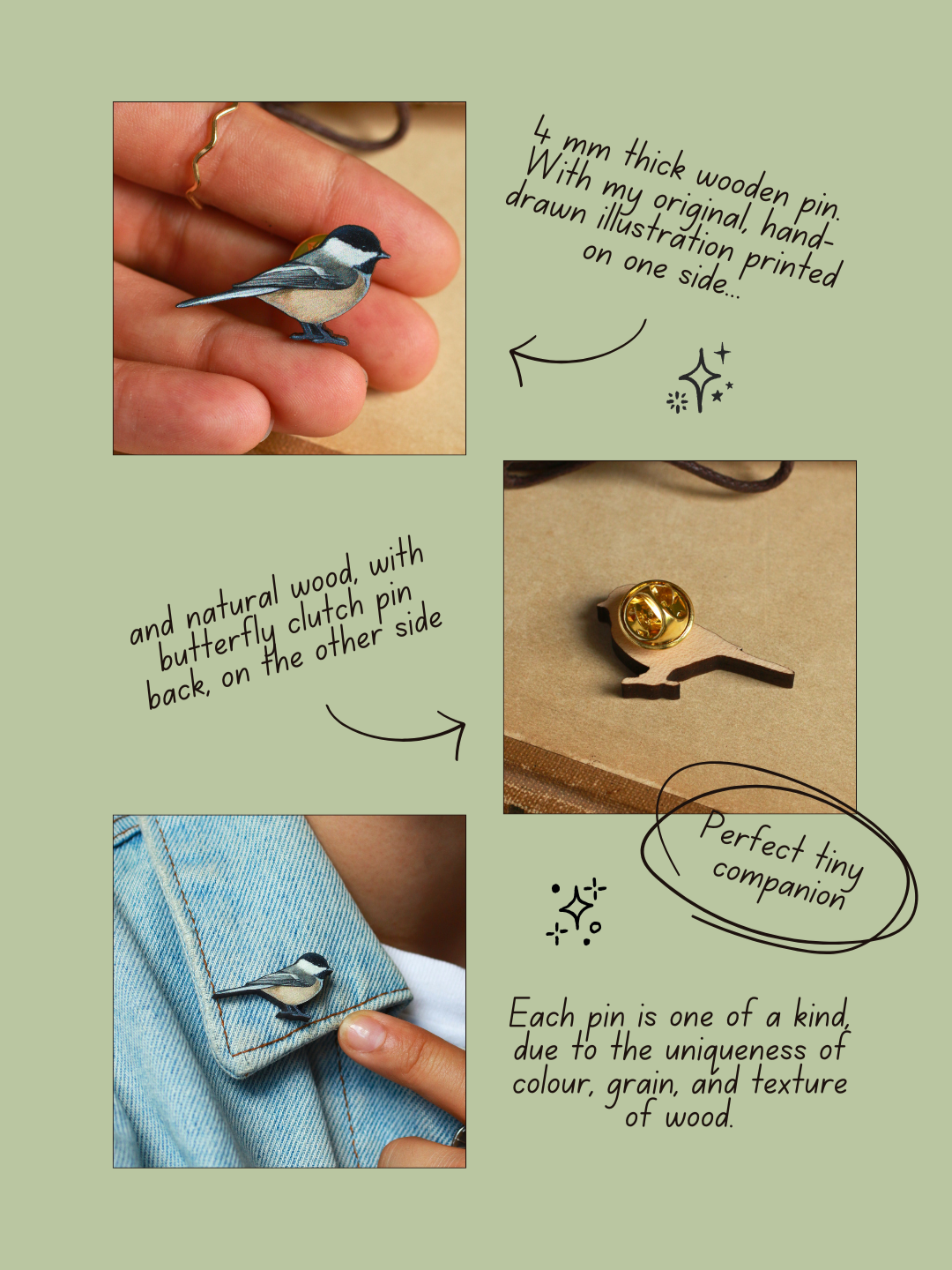 Chickadee wooden pin