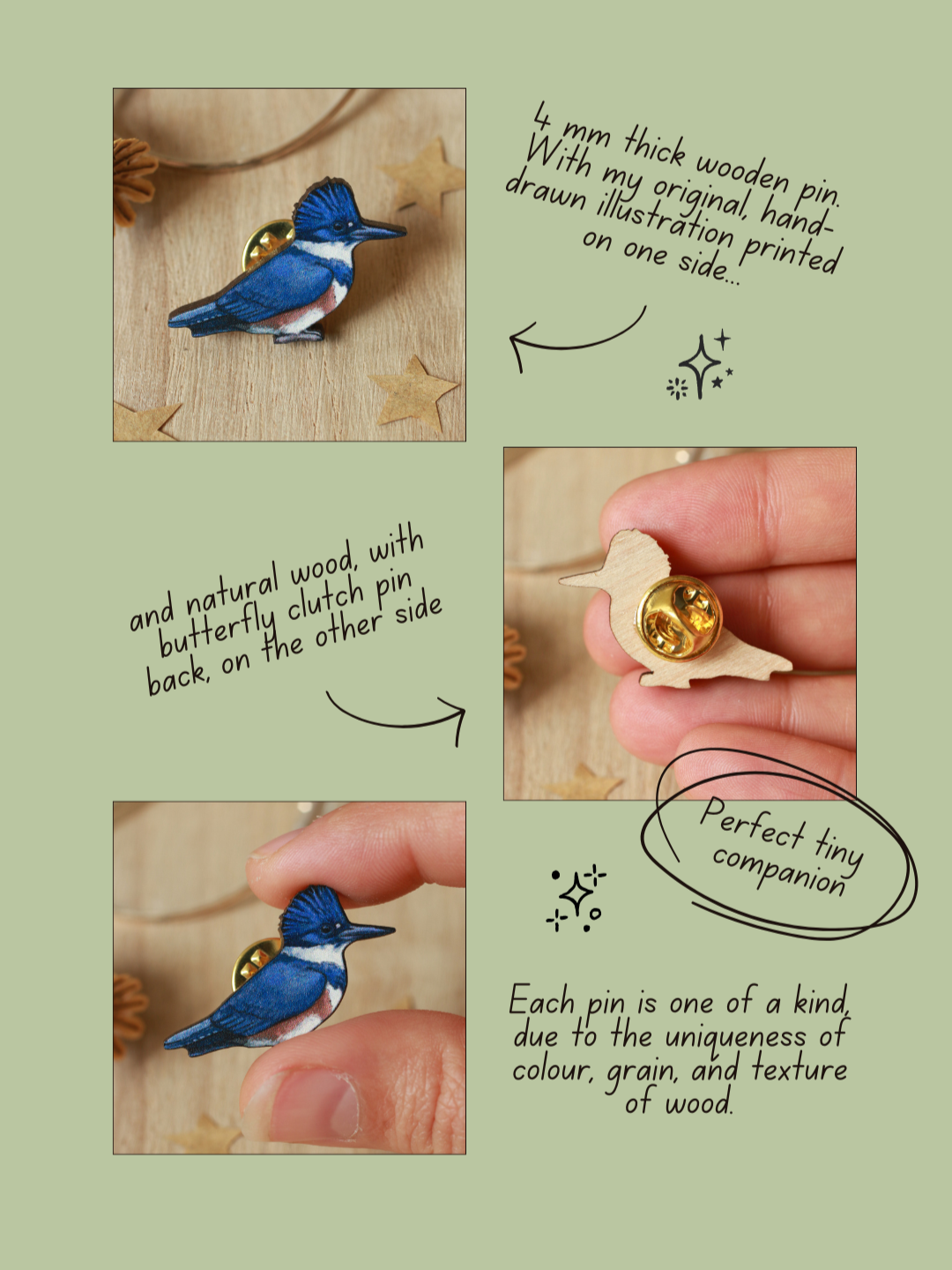 Belted kingfisher pin