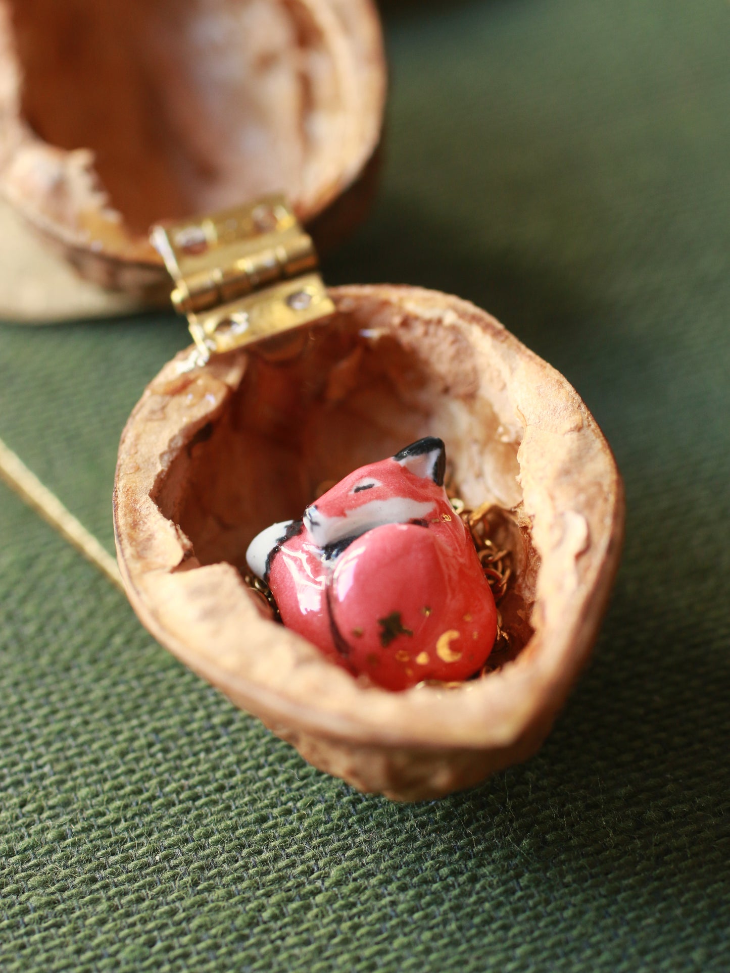 Sleeping Fox necklace in a walnut box