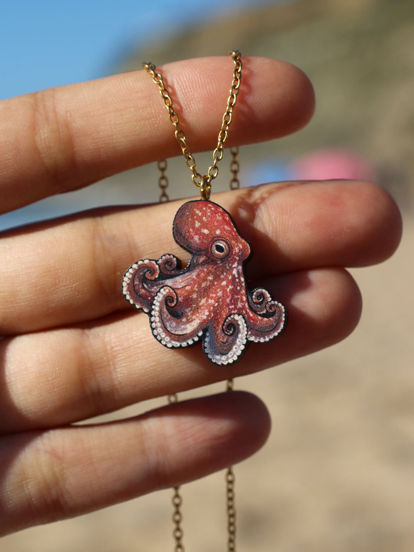 Octopus necklace - wooden octopus pendant