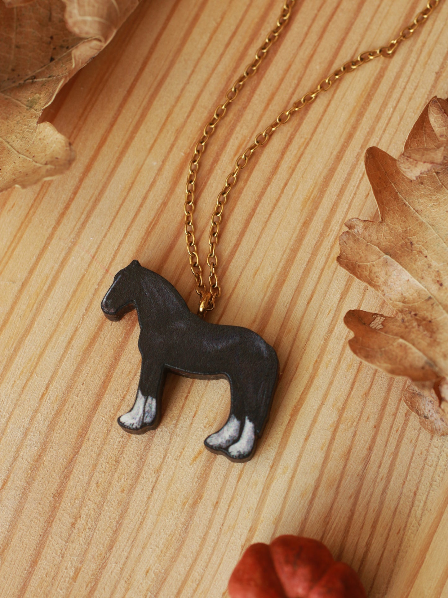 Horse necklace - Wooden Shire horse pendant