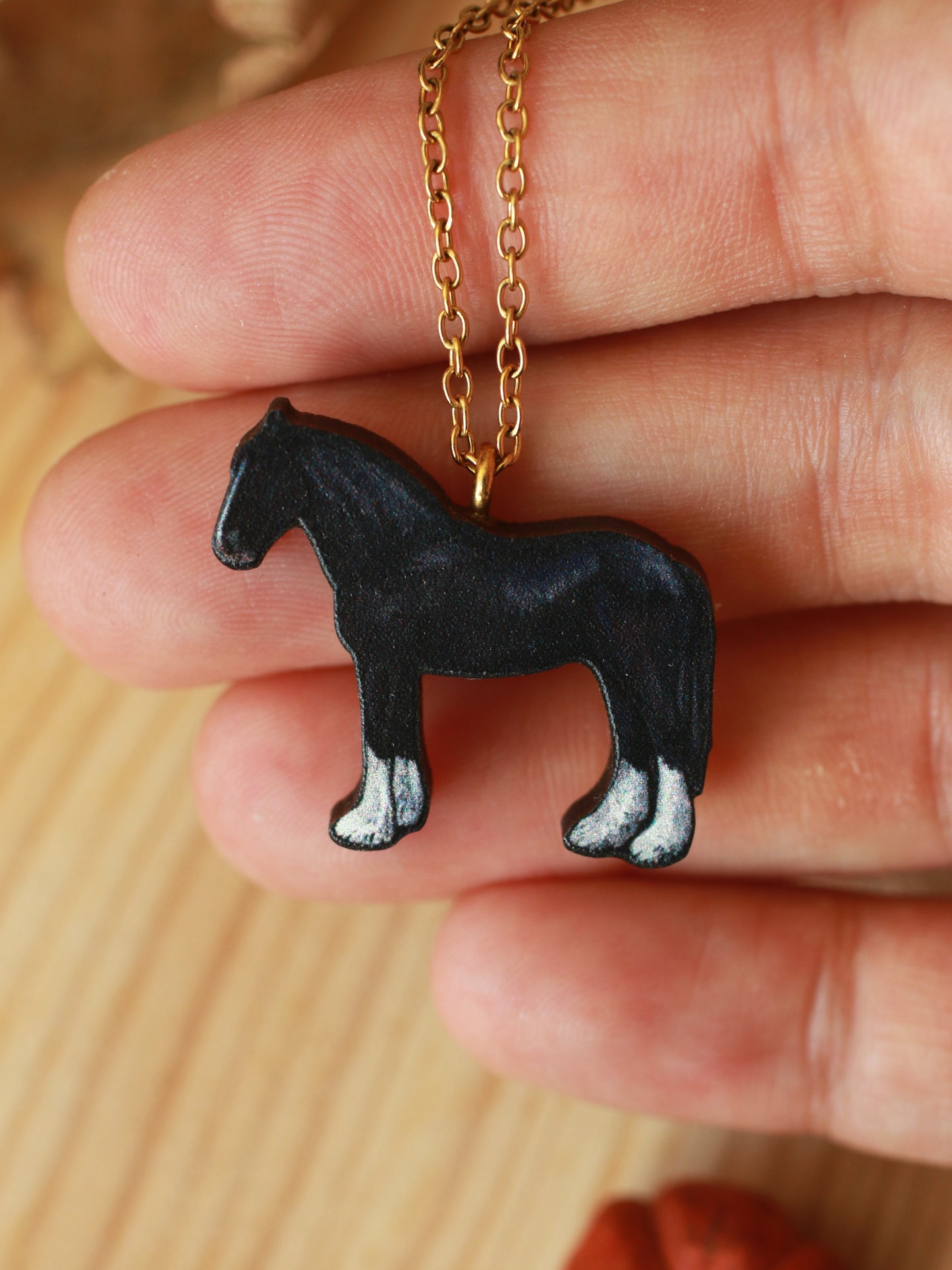 Horse necklace - Wooden Shire horse pendant