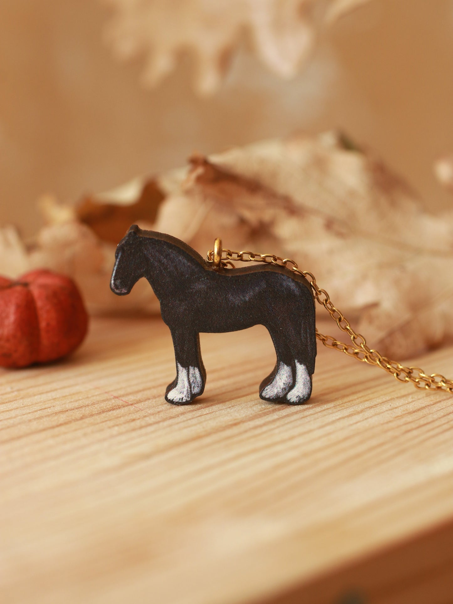 Horse necklace - Wooden Shire horse pendant