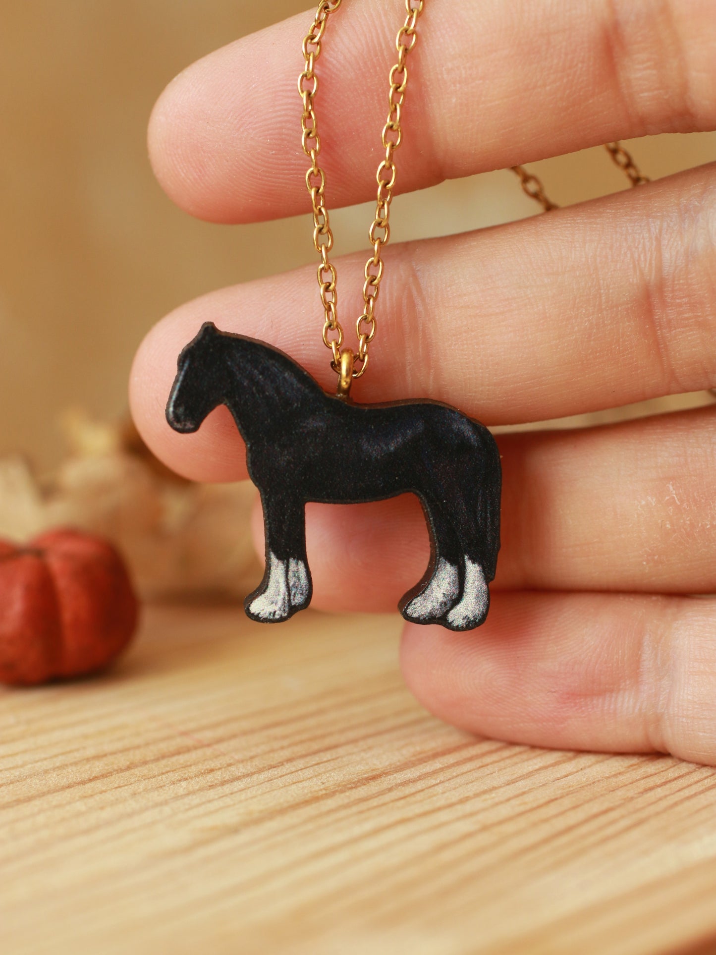 Horse necklace - Wooden Shire horse pendant
