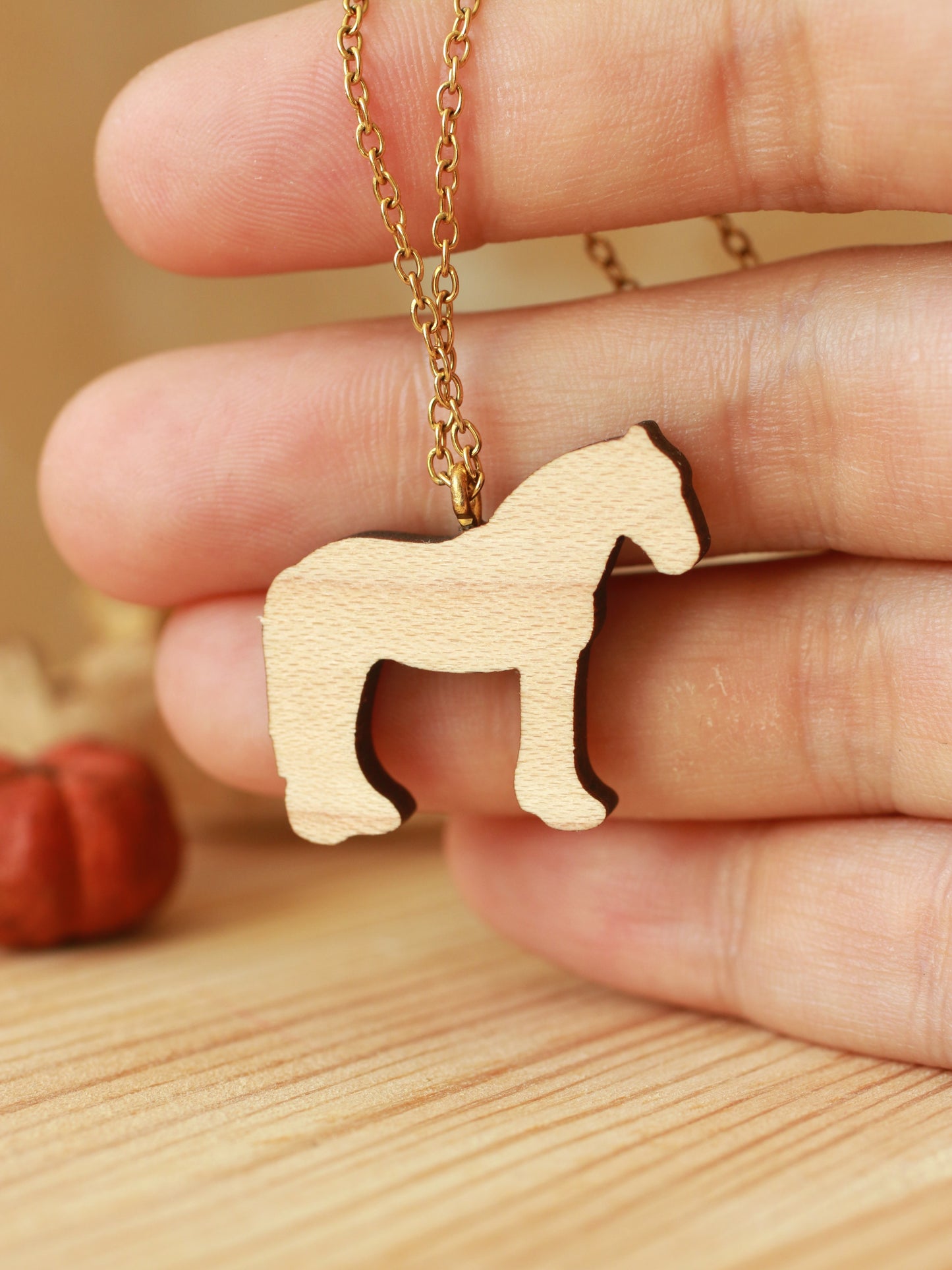 Horse necklace - Wooden Shire horse pendant