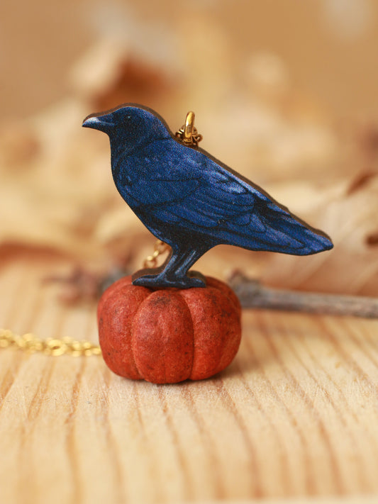 Crow - wooden bird necklace