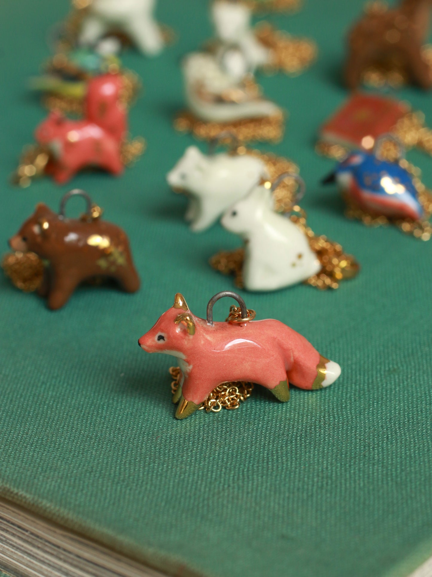 Ceramic Fox necklace - 22k gold details