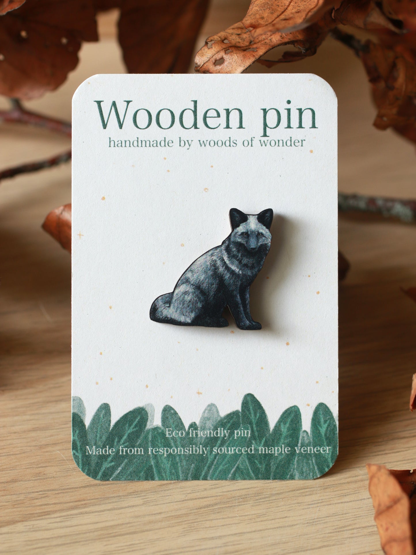 Silver fox pin - black fox brooch