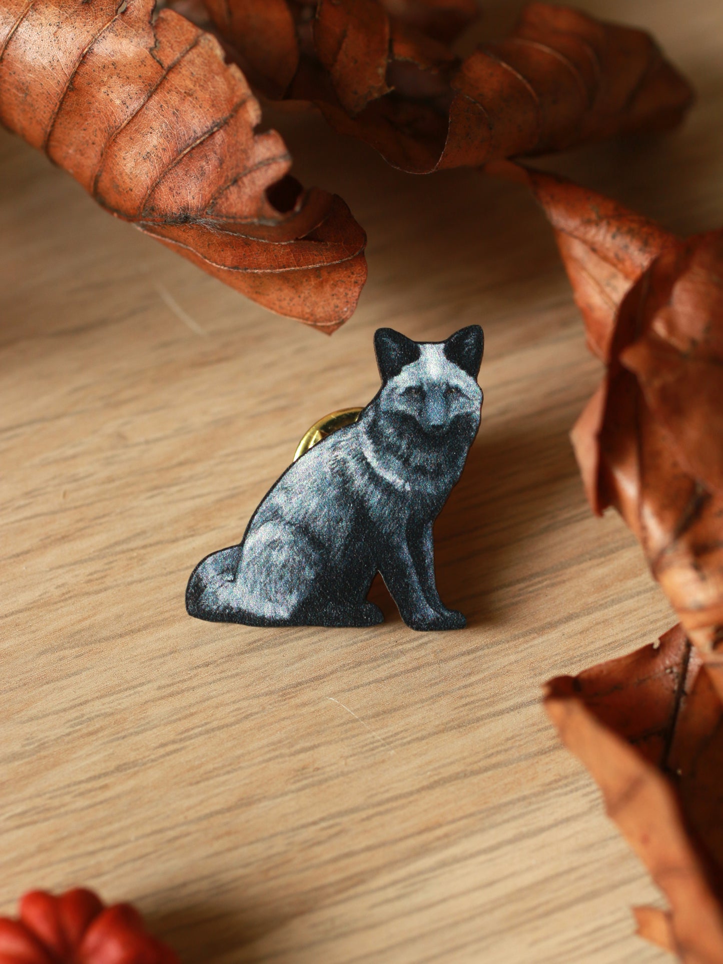 Silver fox pin - black fox brooch