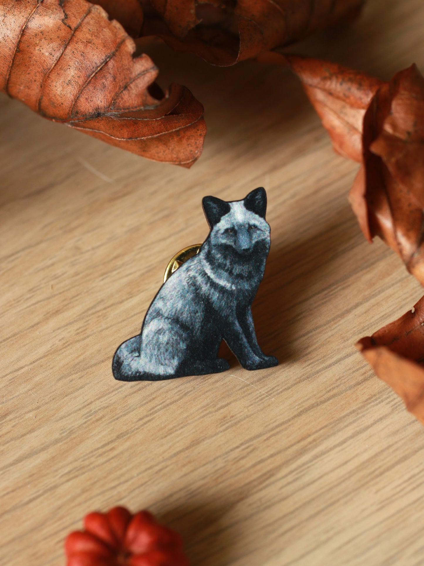 Silver fox pin - black fox brooch