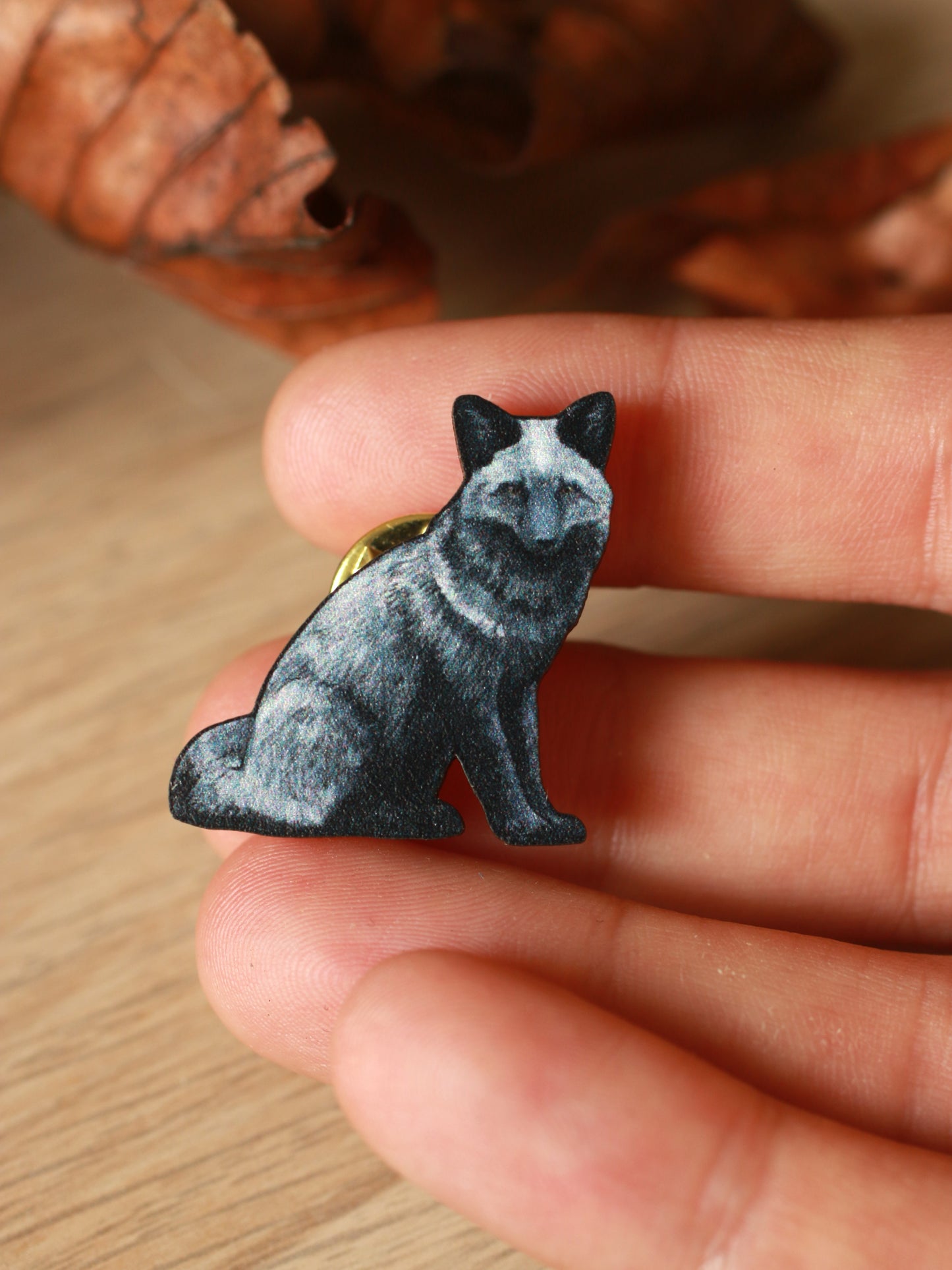 Silver fox pin - black fox brooch