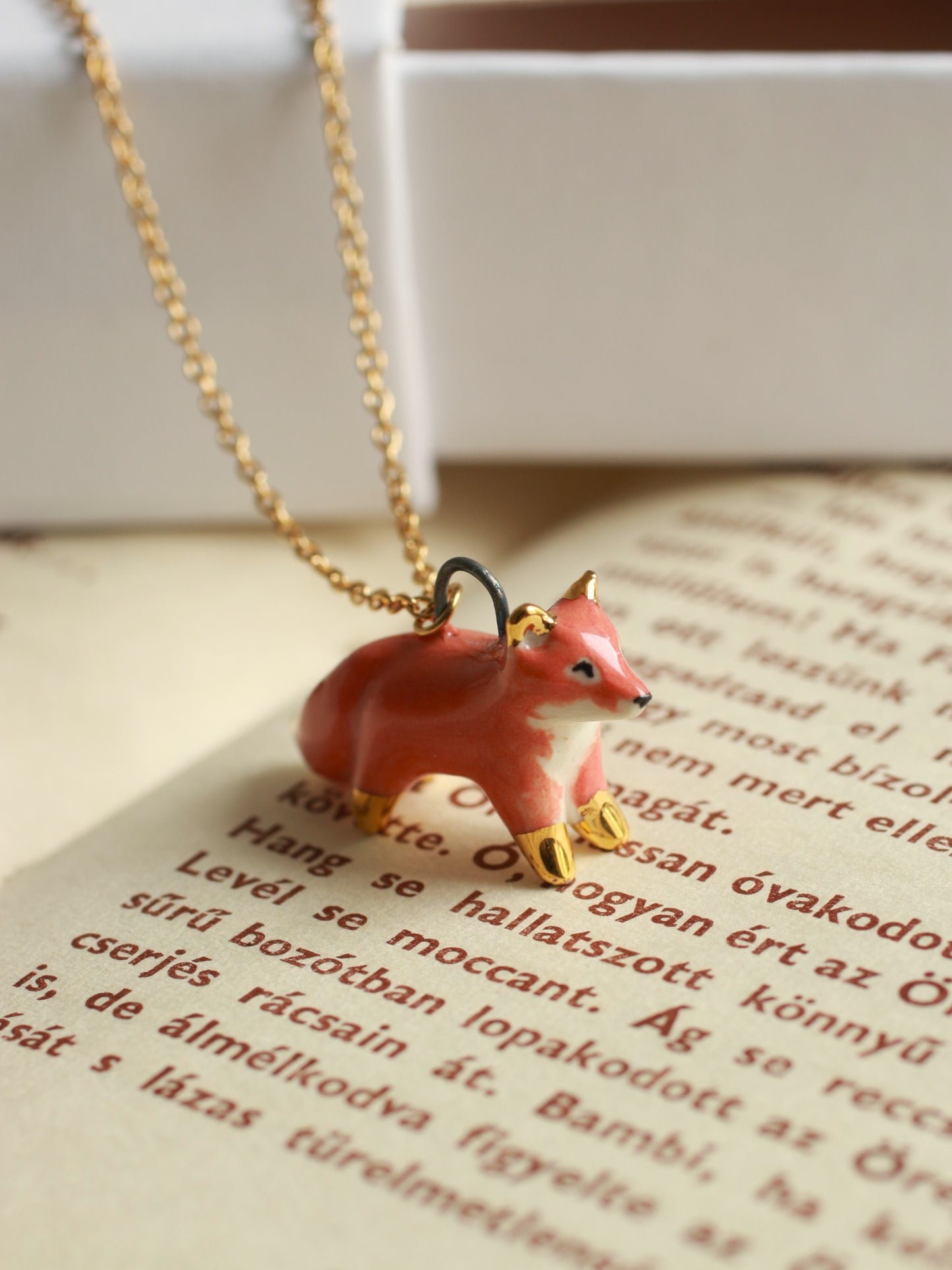 Ceramic Fox necklace - 22k gold details