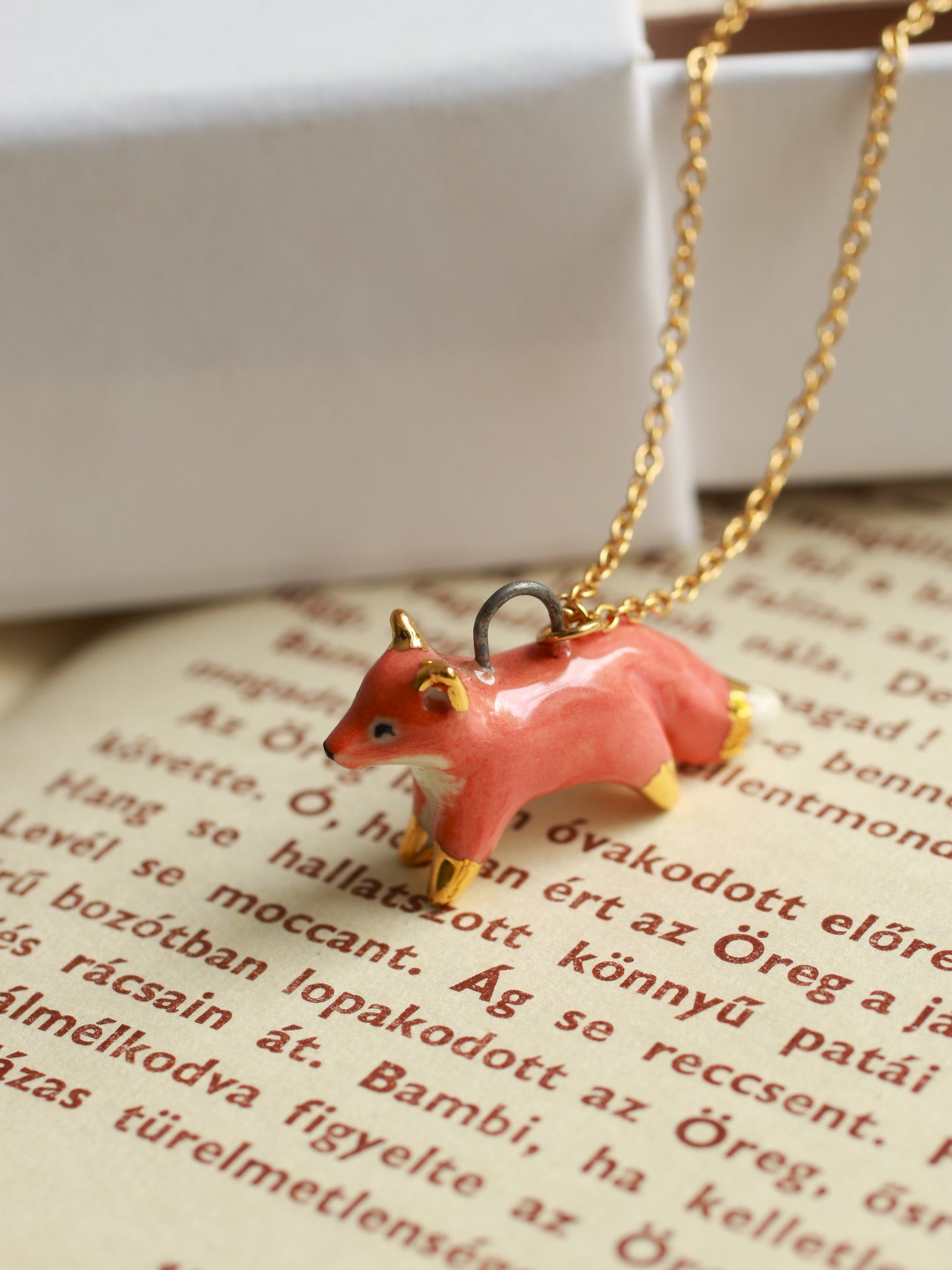 Ceramic Fox necklace - 22k gold details