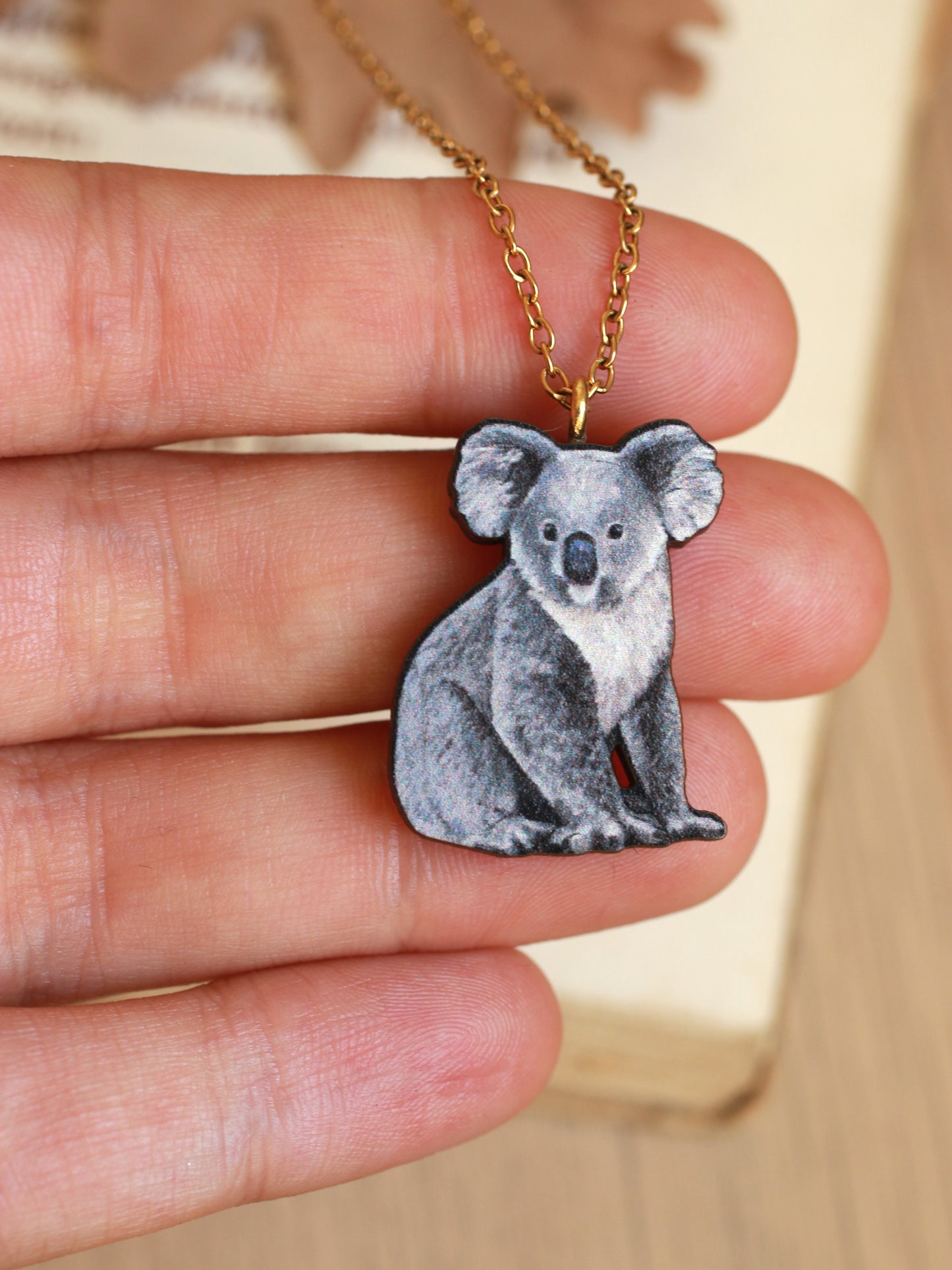 Koala necklace - wooden koala pendant