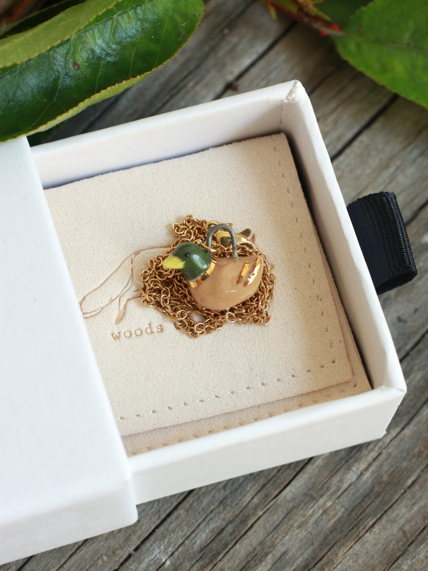 Ceramic Duck necklace - 22k gold details