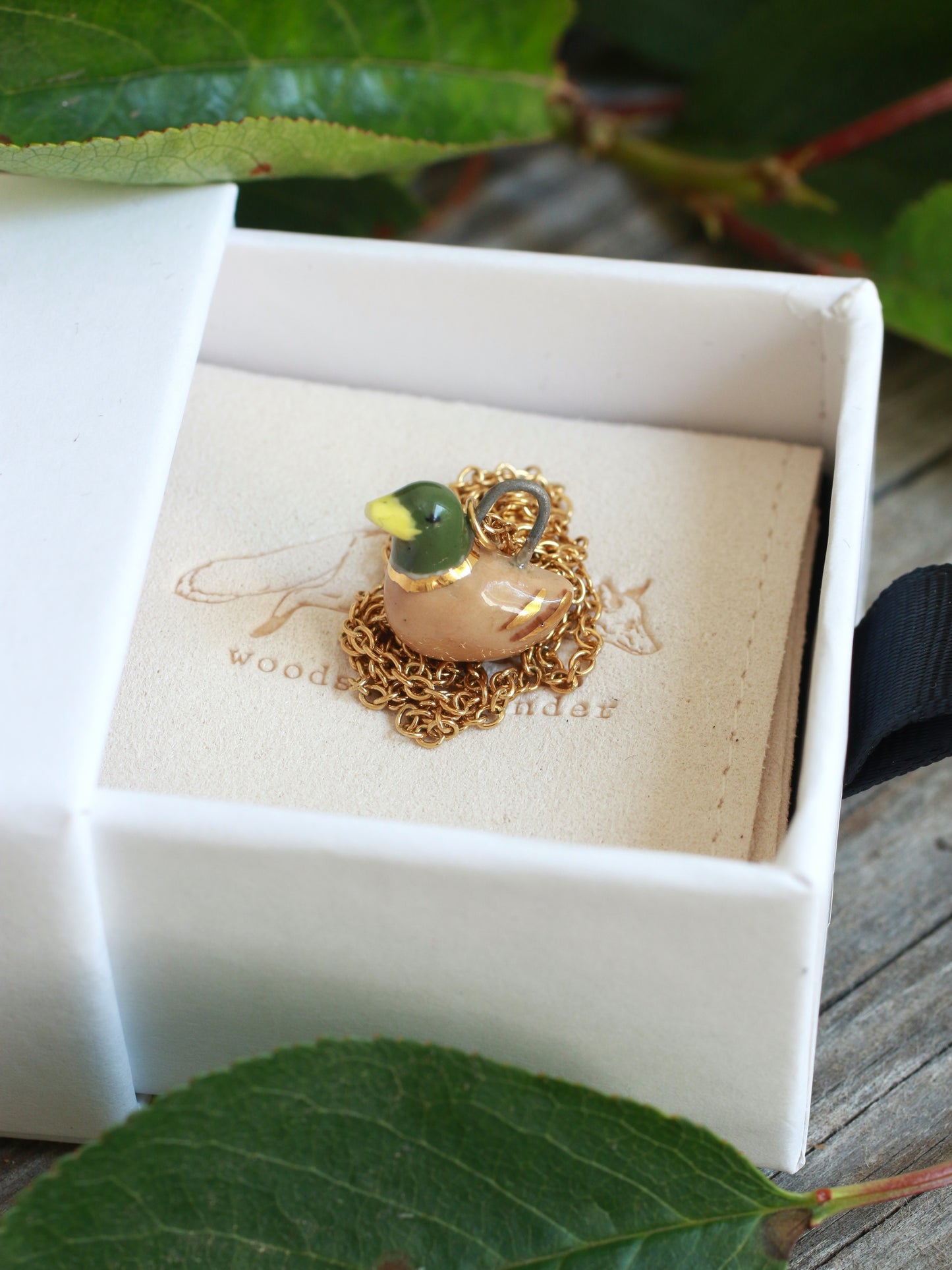 Ceramic Duck necklace - 22k gold details
