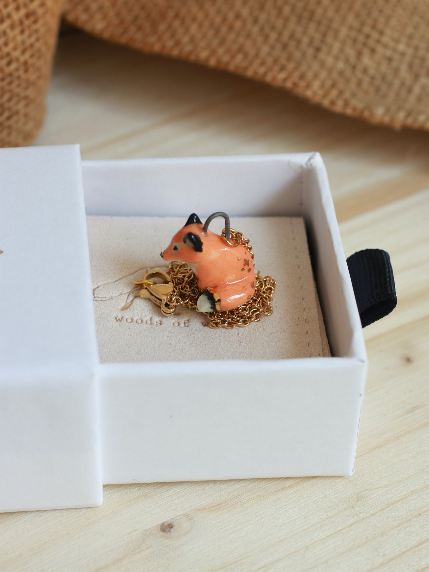Ceramic Fox necklace - 22k gold details