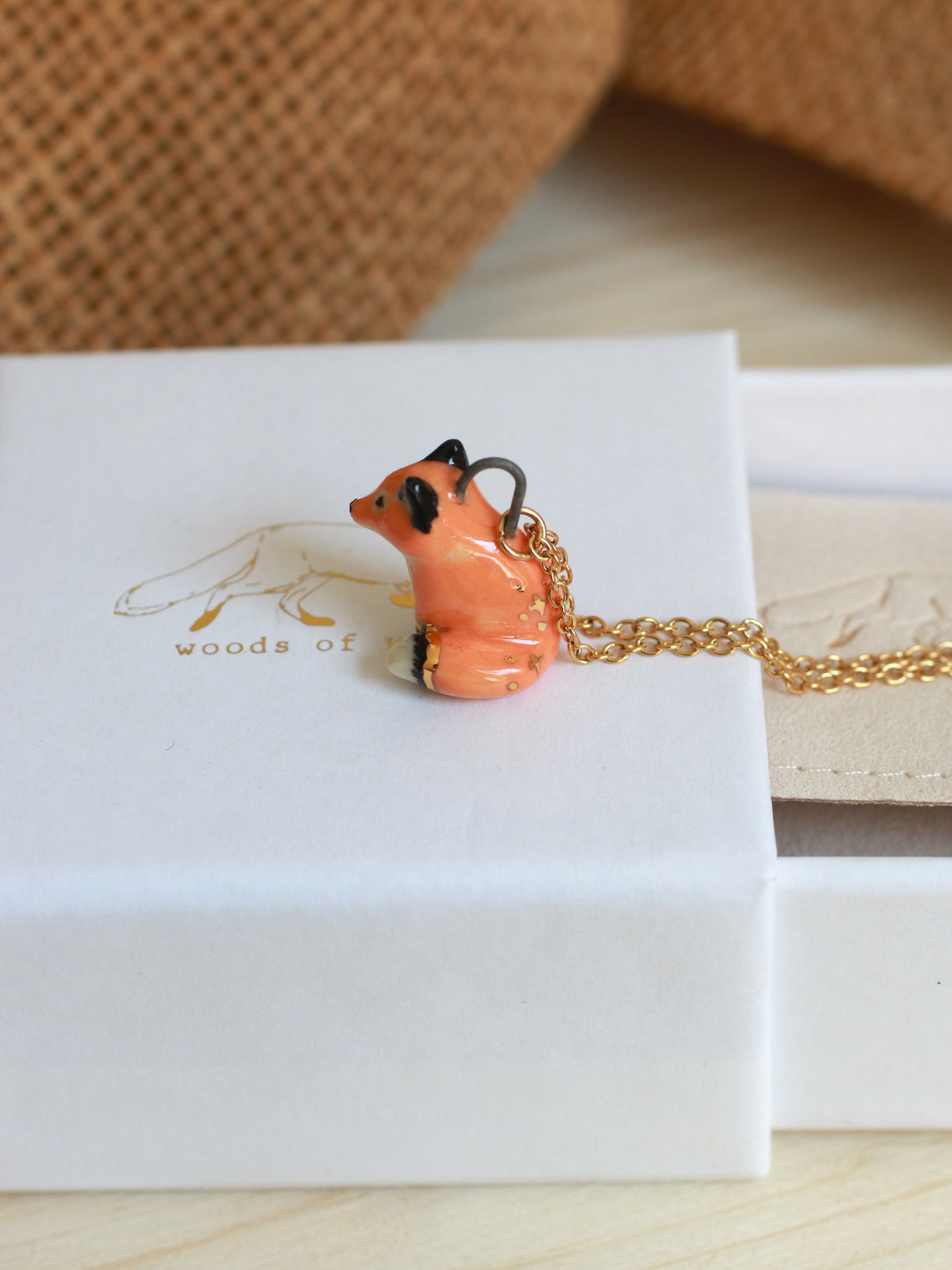 Ceramic Fox necklace - 22k gold details