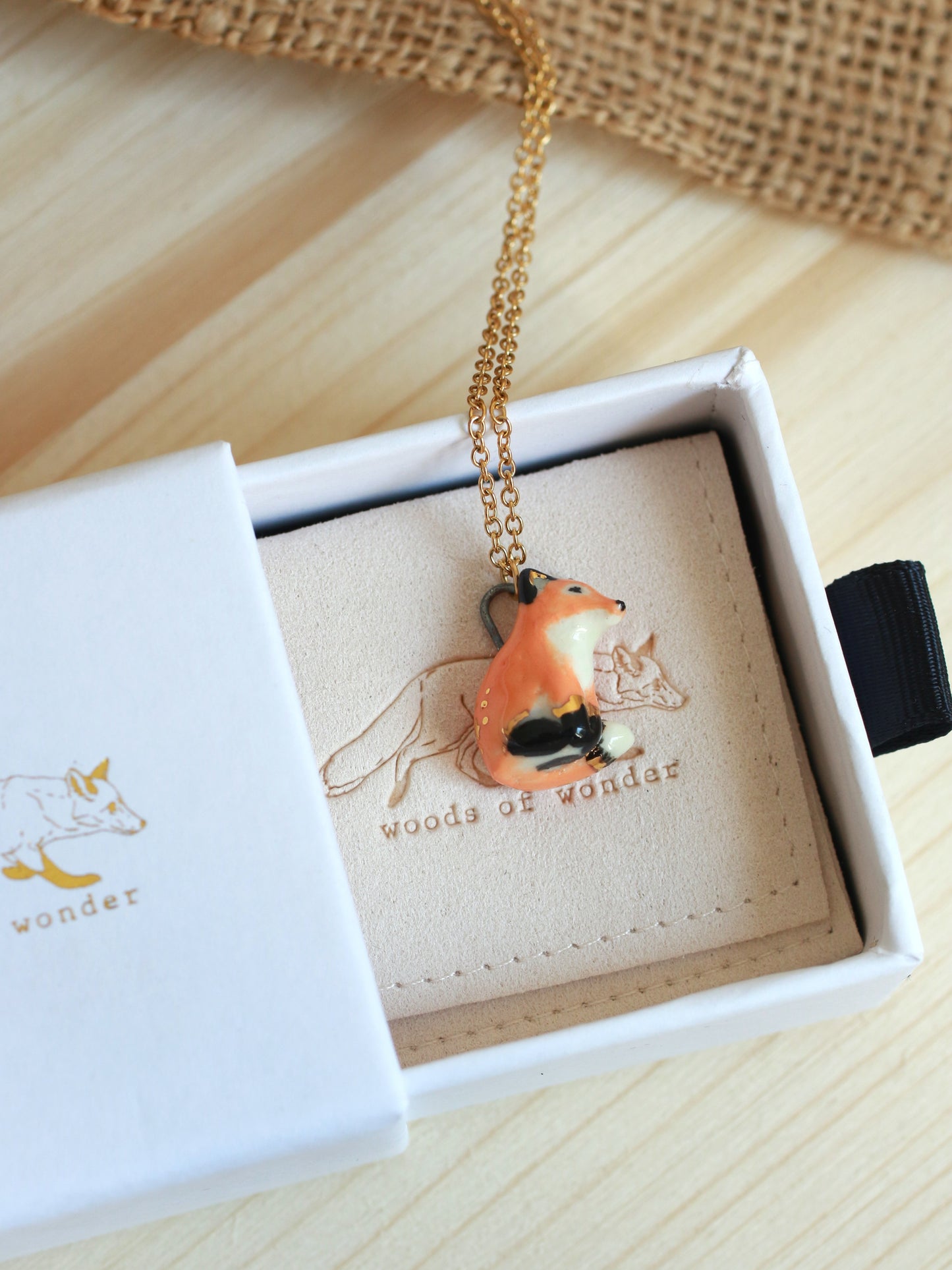 Ceramic Fox necklace - 22k gold details