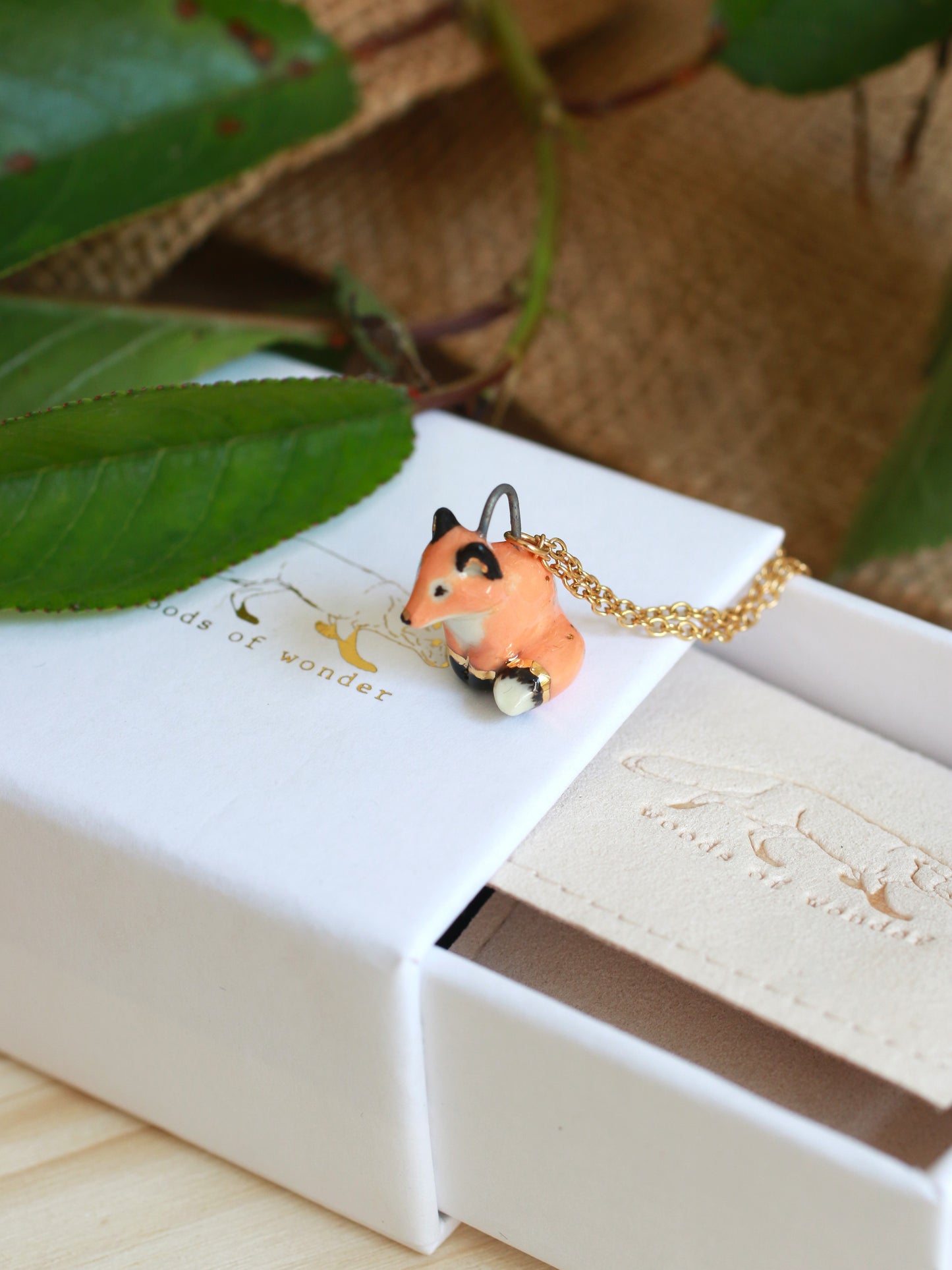 Ceramic Fox necklace - 22k gold details