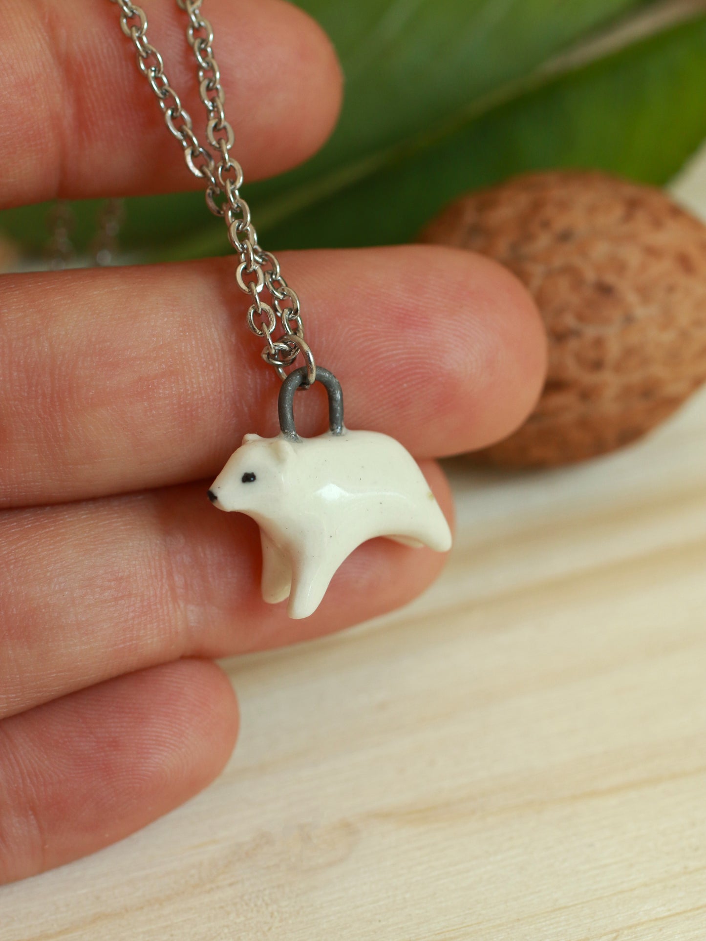 Polar bear necklace in a walnut box