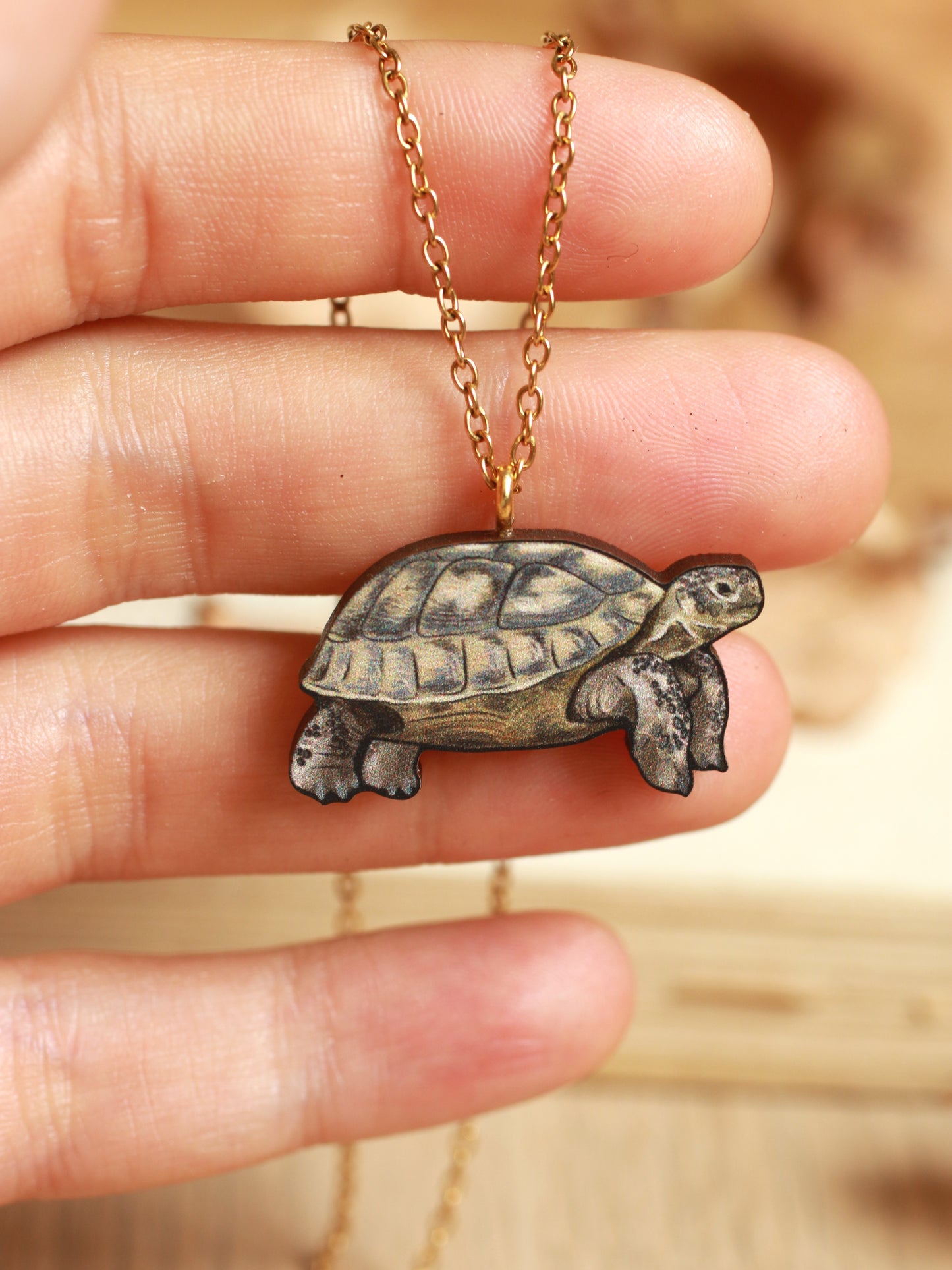 Tortoise necklace - wooden tortoise pendant