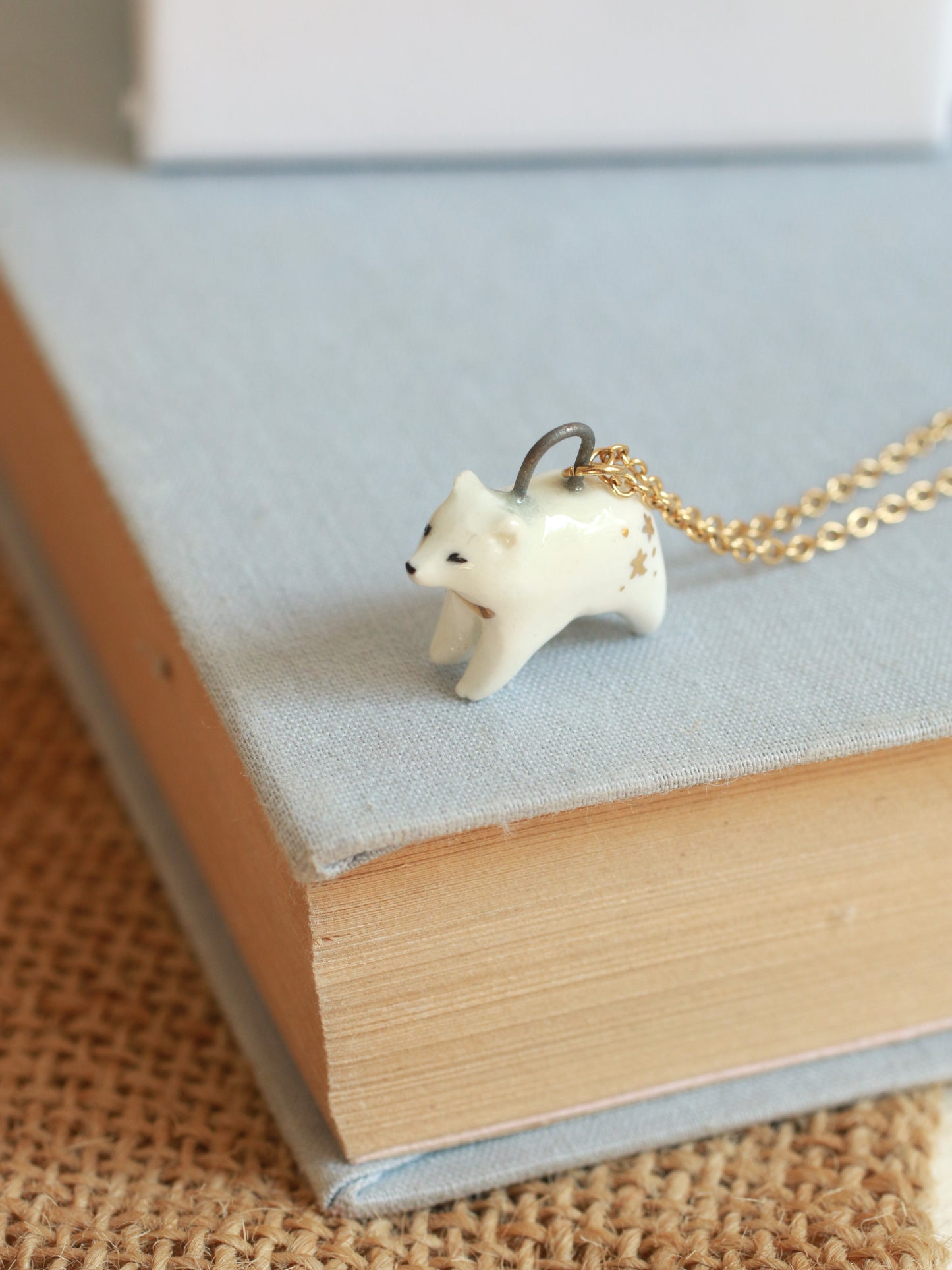 Ceramic polar bear necklace - with 22k gold details