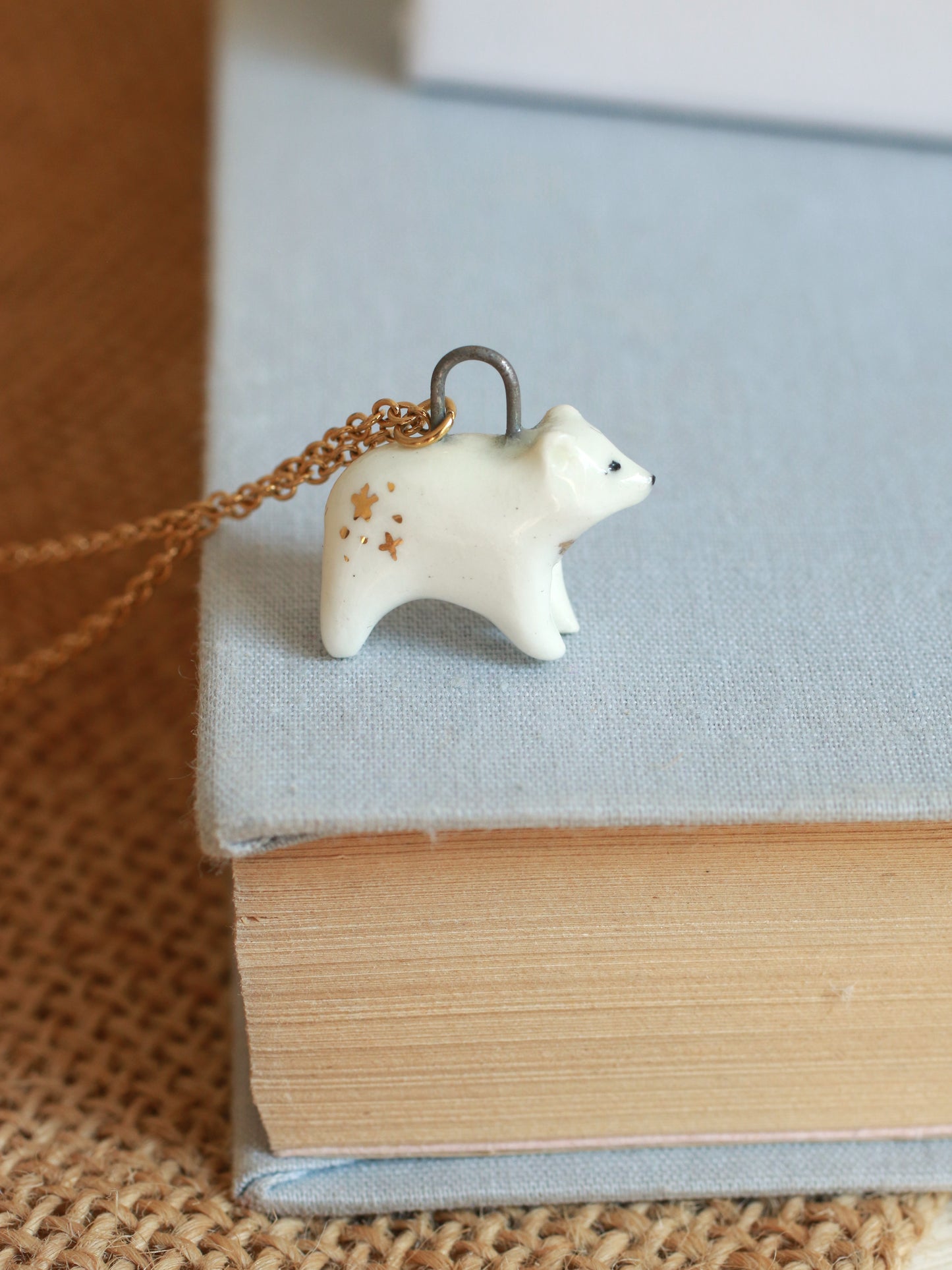 Ceramic polar bear necklace - with 22k gold details