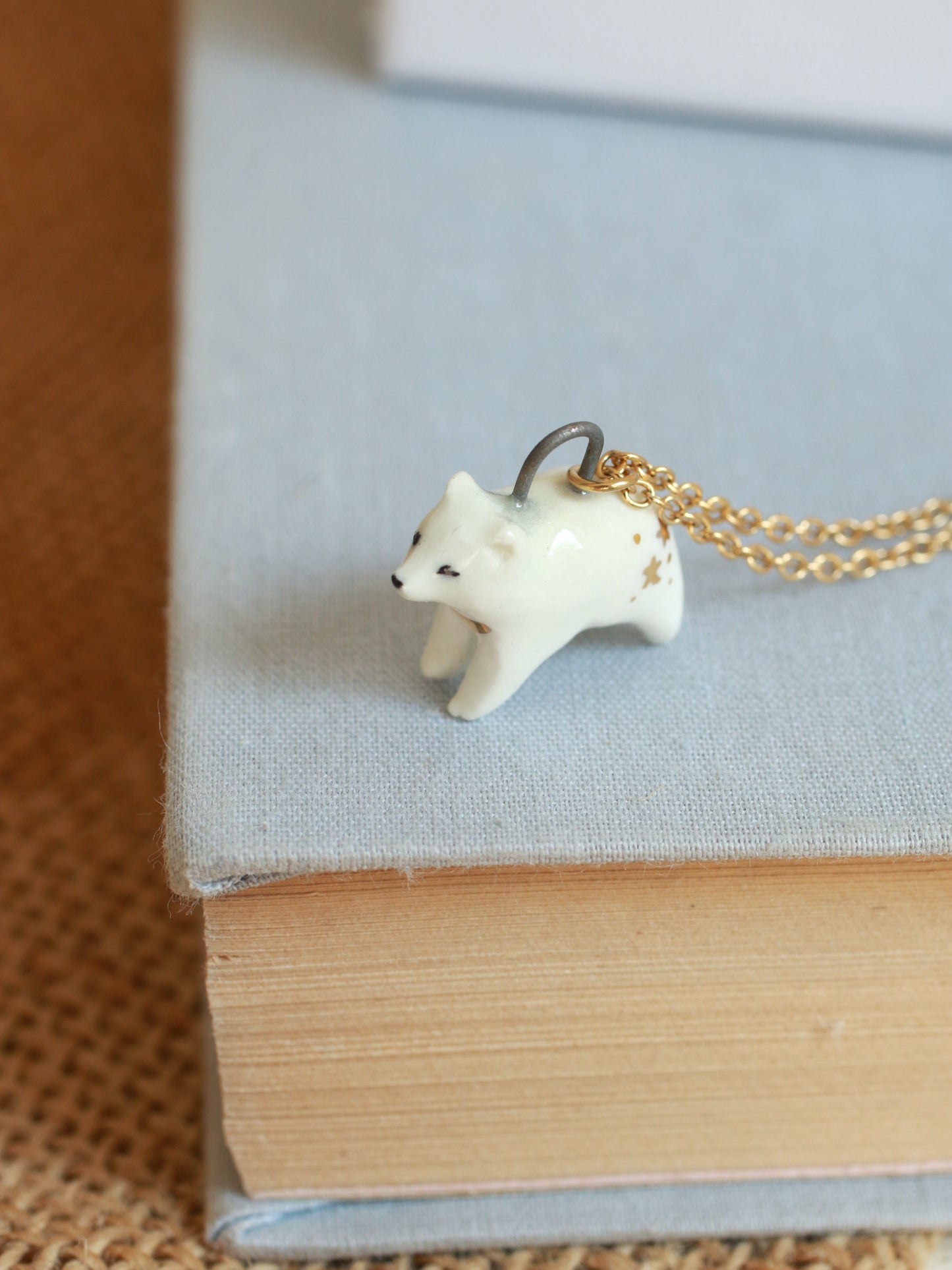 Ceramic polar bear necklace - with 22k gold details