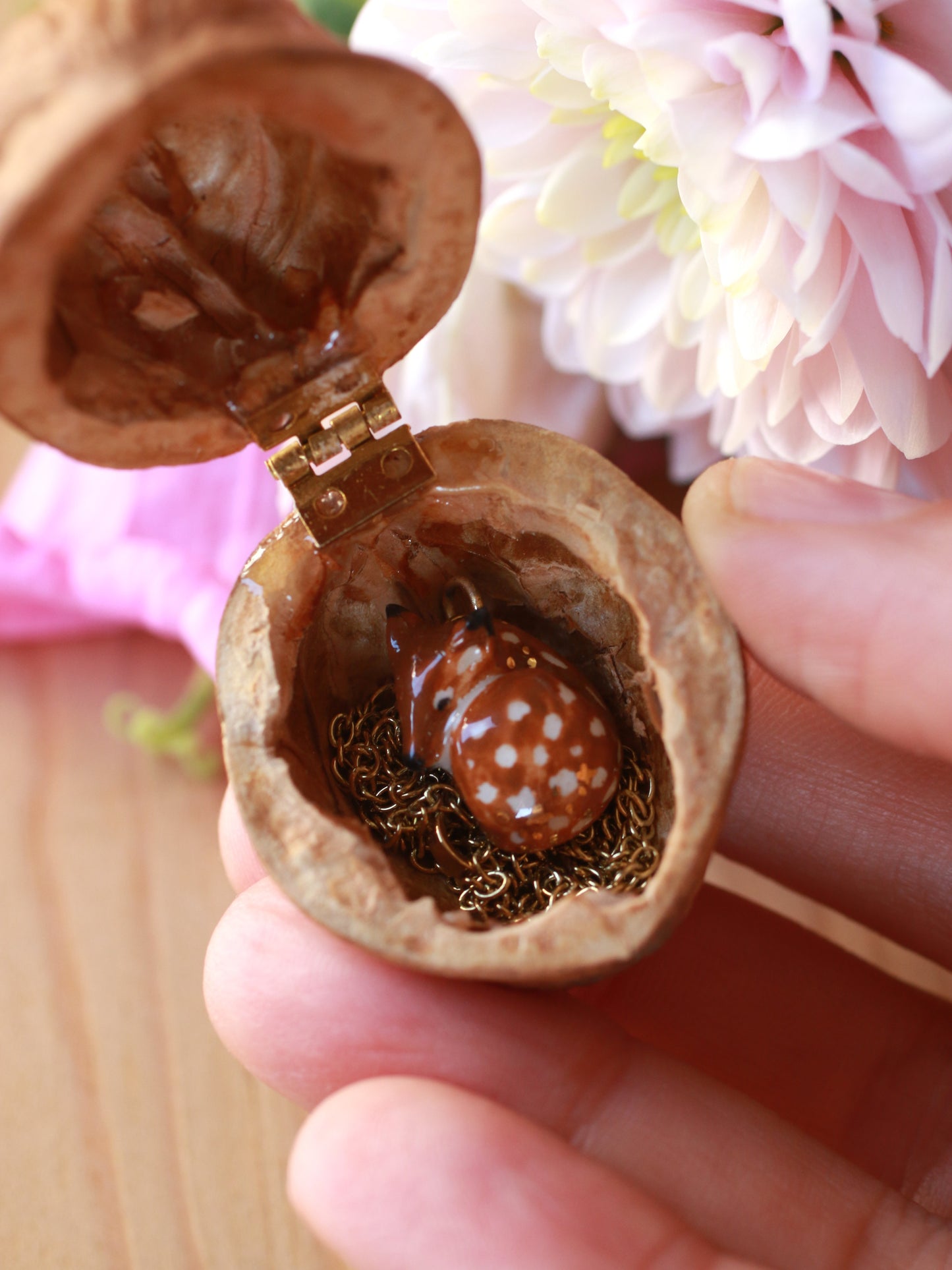 Fawn necklace in a walnut box
