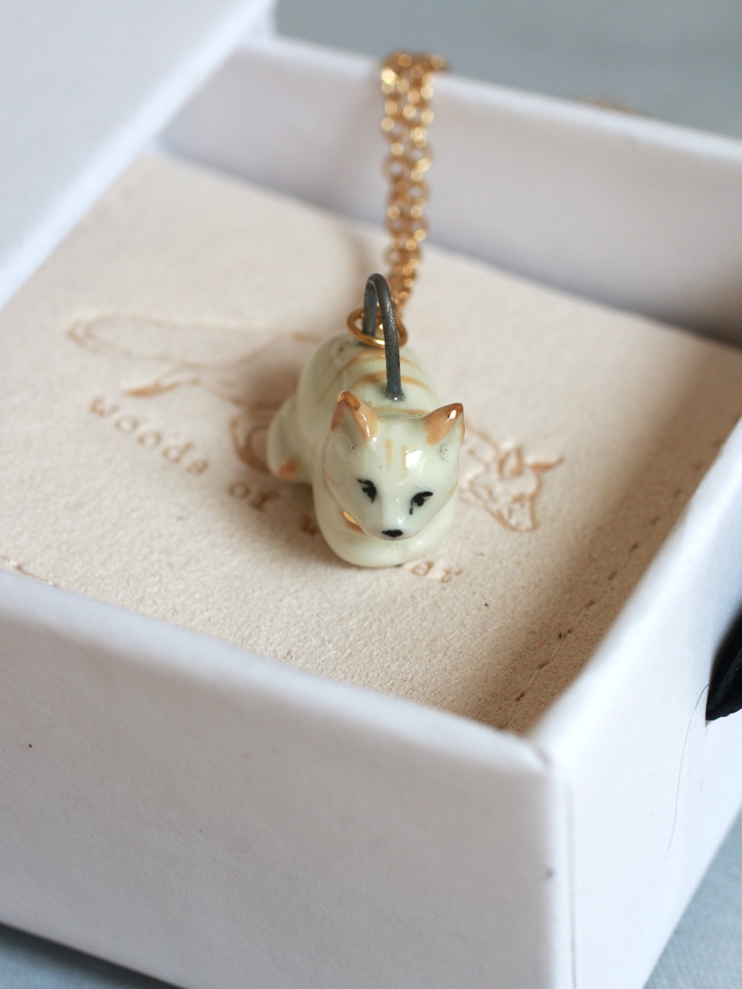 Ceramic cat necklace -22k gold details