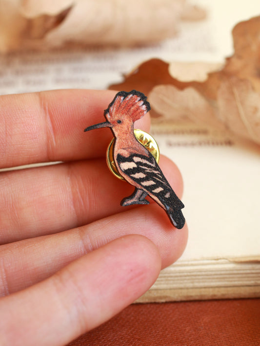 Hoopoe pin - wooden bird brooch