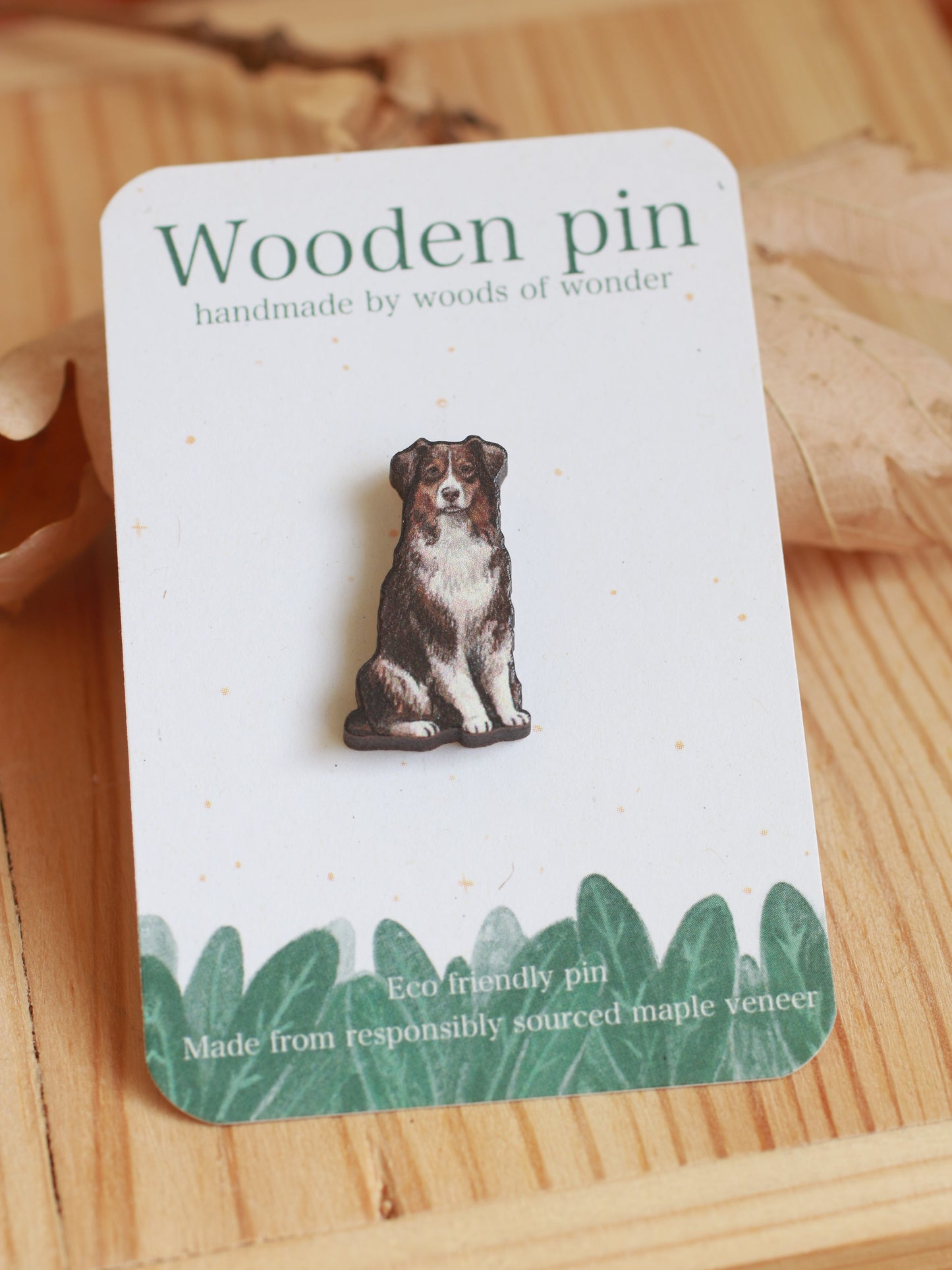 Australian shepherd pin - wooden dog brooch