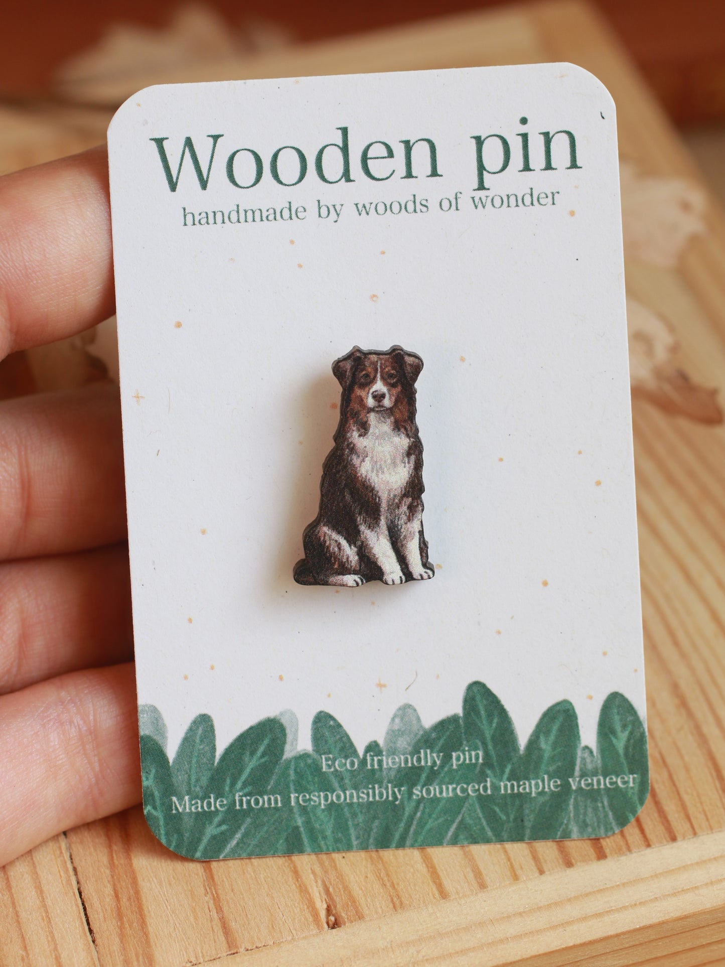 Australian shepherd pin - wooden dog brooch