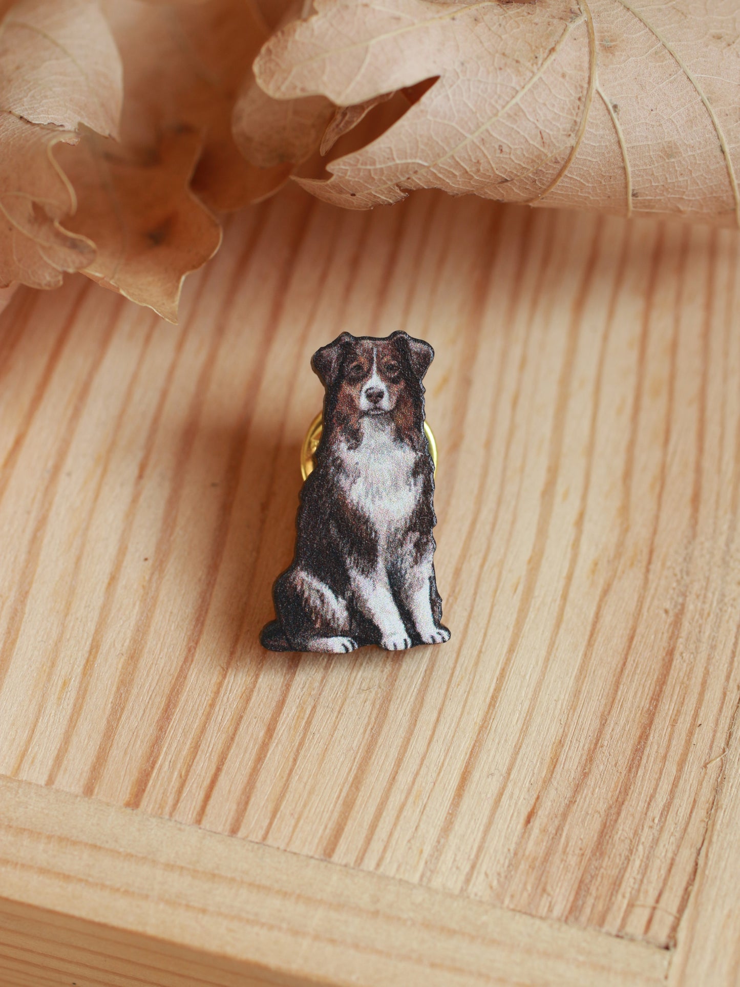 Australian shepherd pin - wooden dog brooch