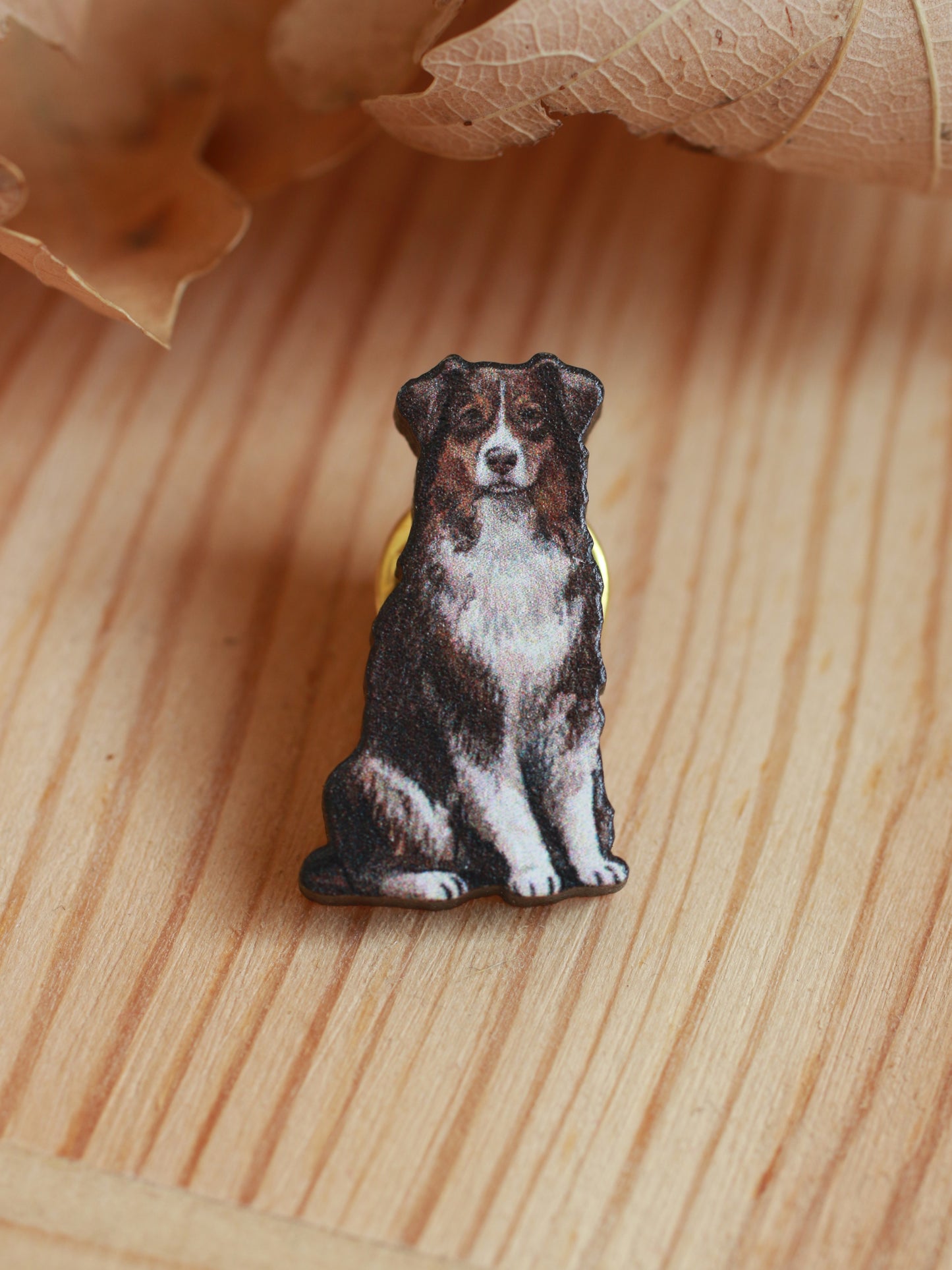 Australian shepherd pin - wooden dog brooch