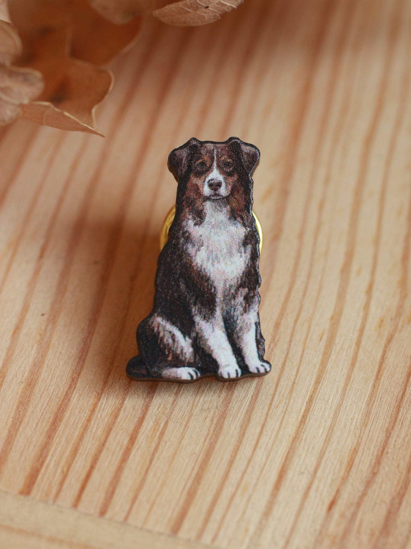 Australian shepherd pin - wooden dog brooch