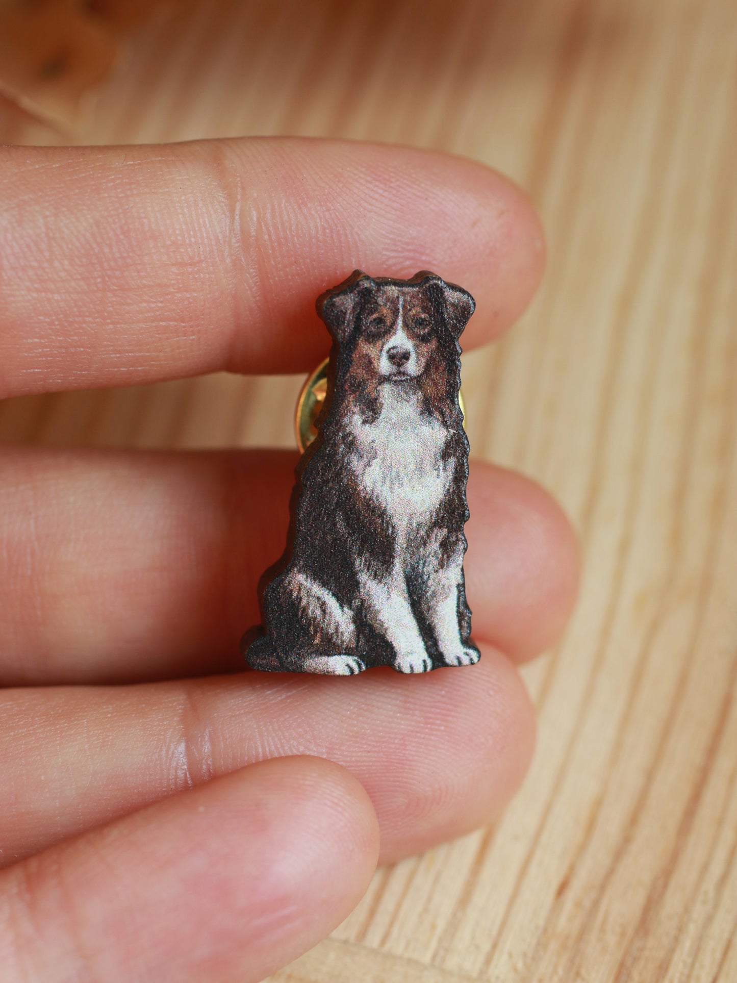 Australian shepherd pin - wooden dog brooch