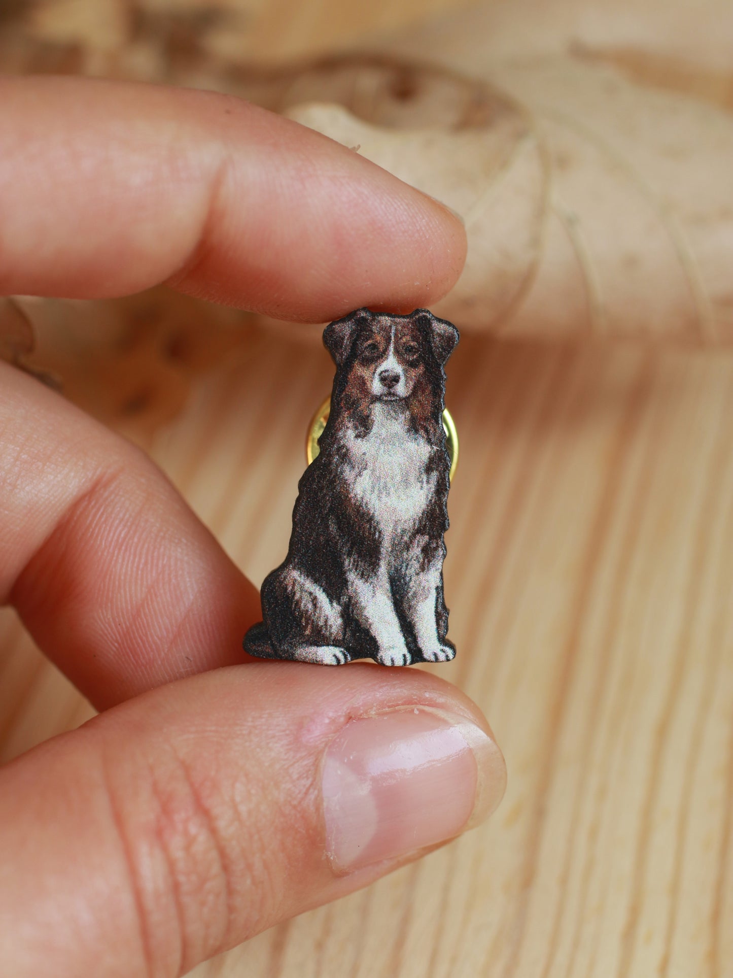 Australian shepherd pin - wooden dog brooch
