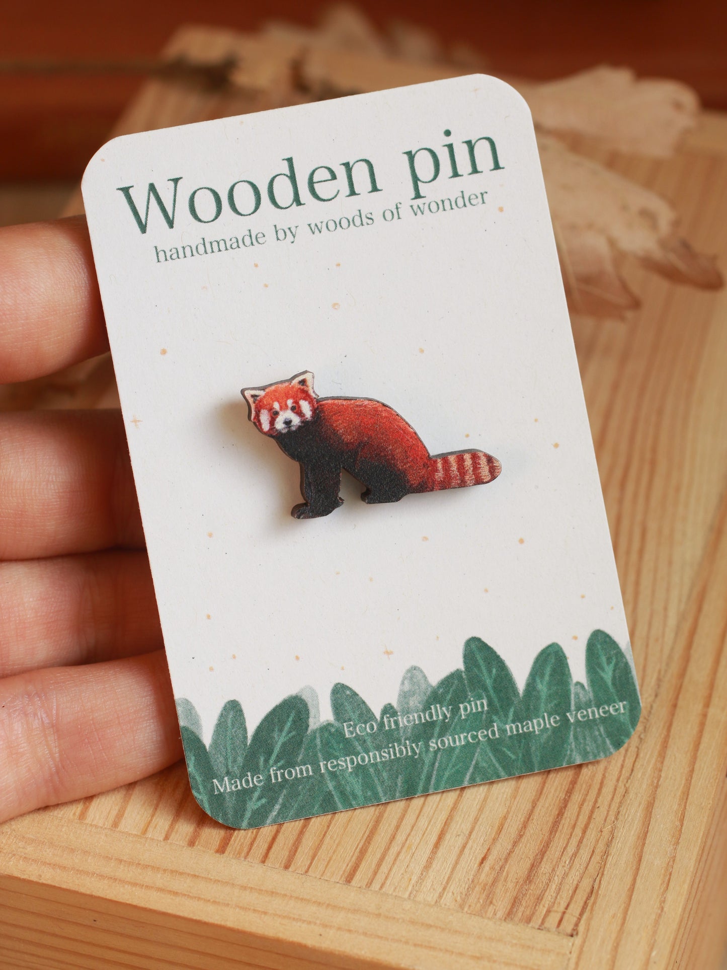 Red panda pin - wooden pin