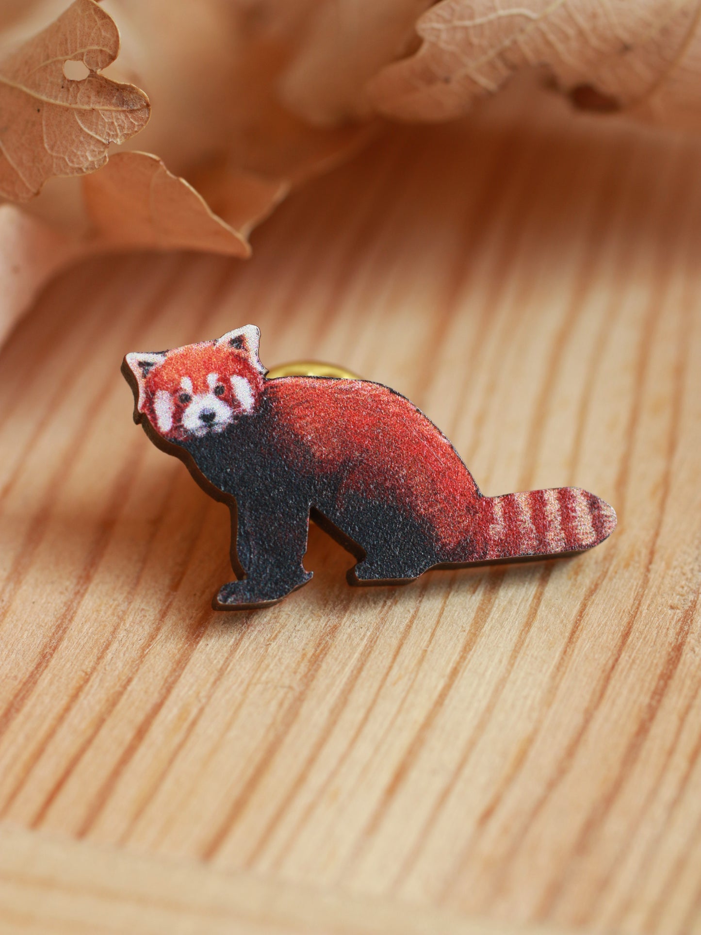 Red panda pin - wooden pin