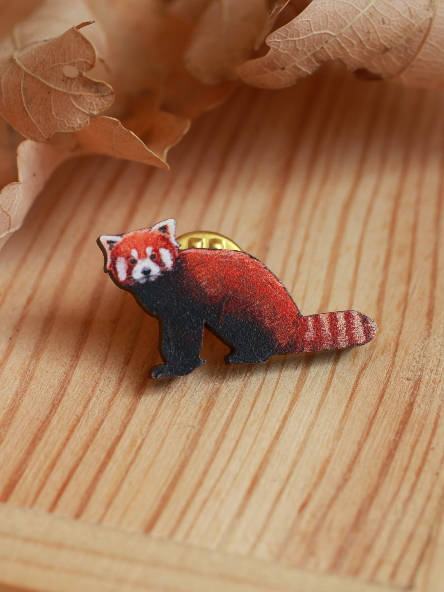 Red panda pin - wooden pin