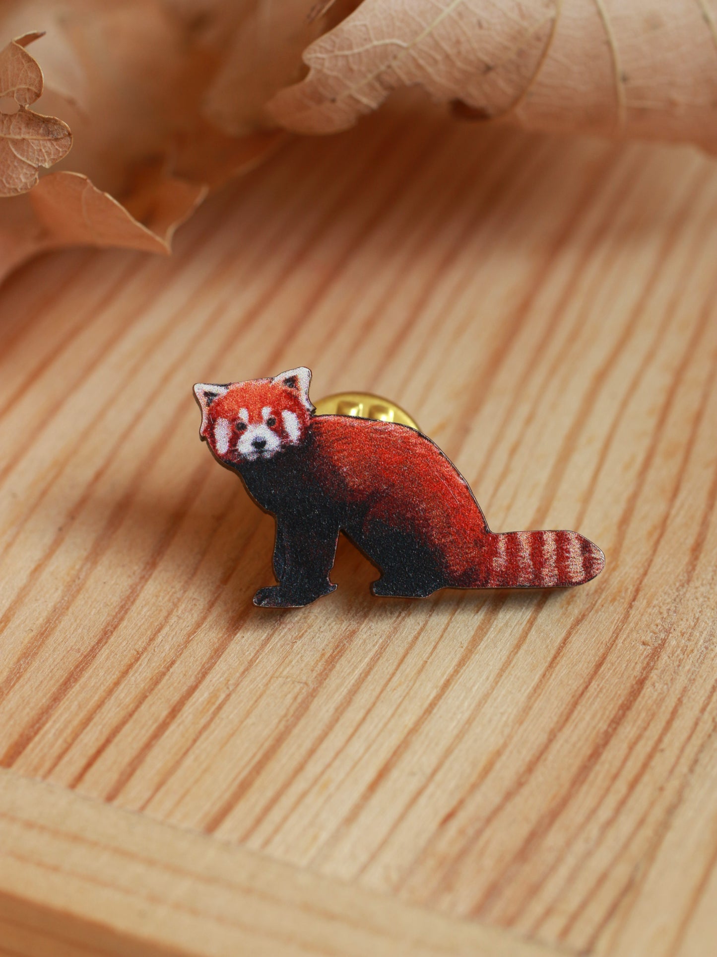 Red panda pin - wooden pin