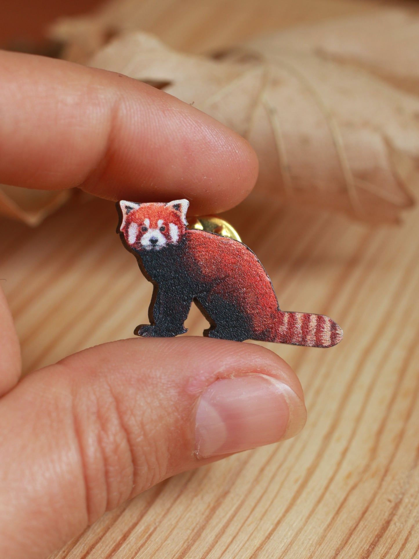 Red panda pin - wooden pin