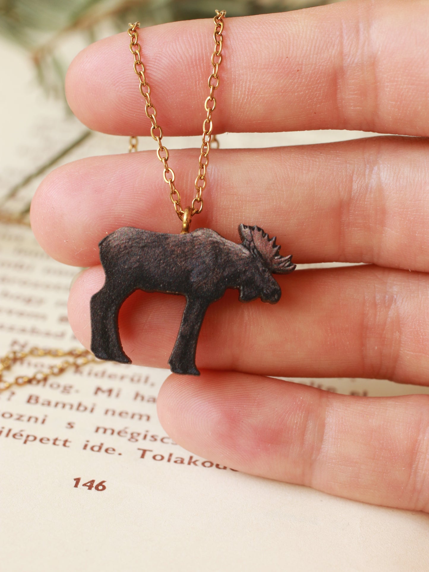 Moose necklace - wooden elk pendant
