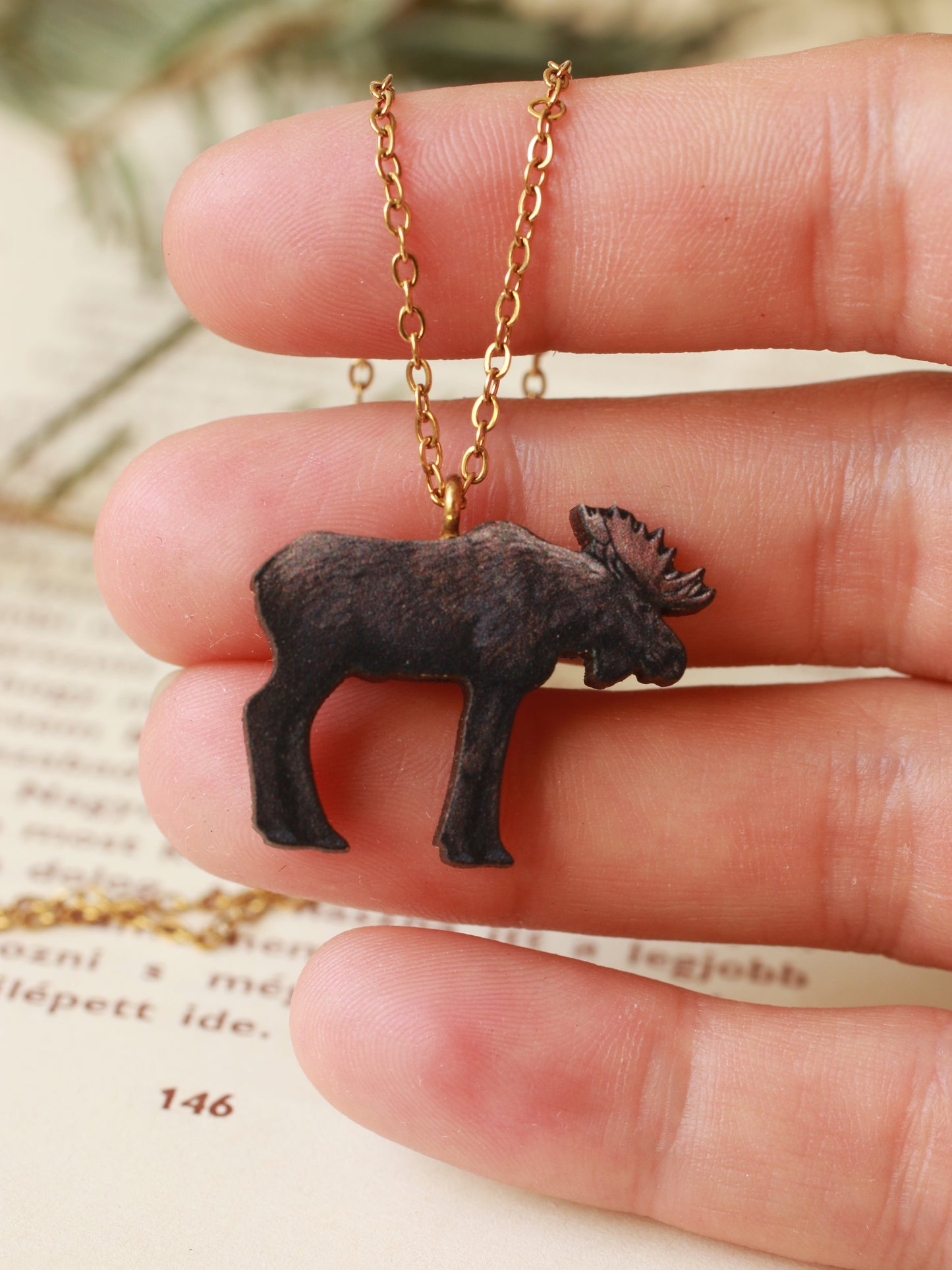Moose necklace - wooden elk pendant