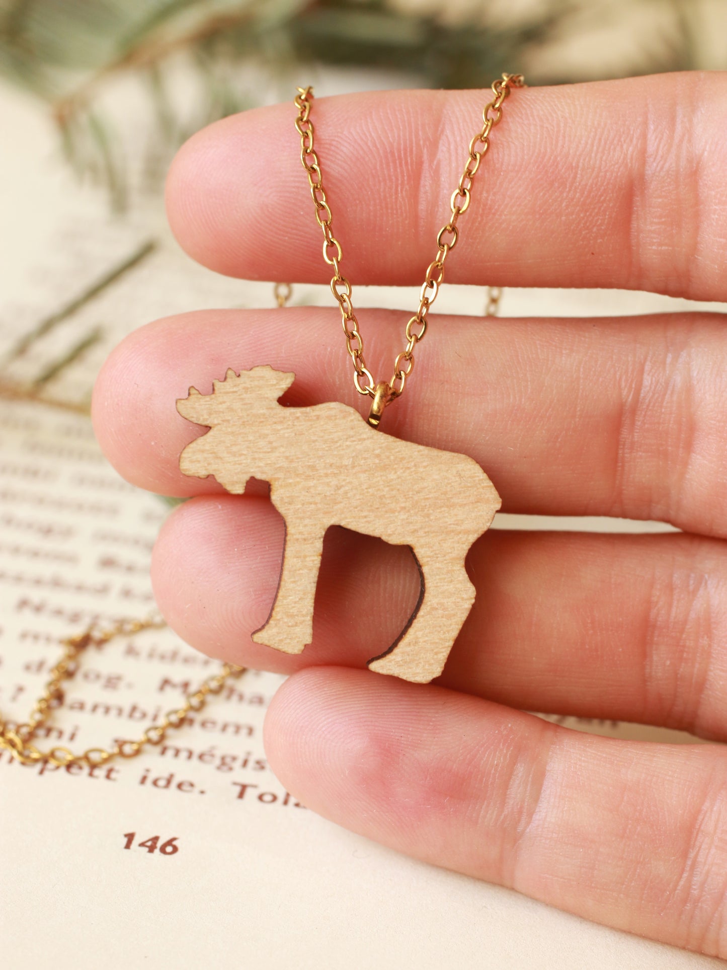 Moose necklace - wooden elk pendant