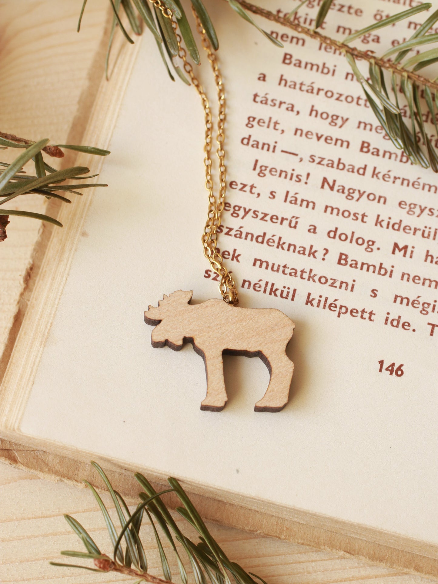 Moose necklace - wooden elk pendant