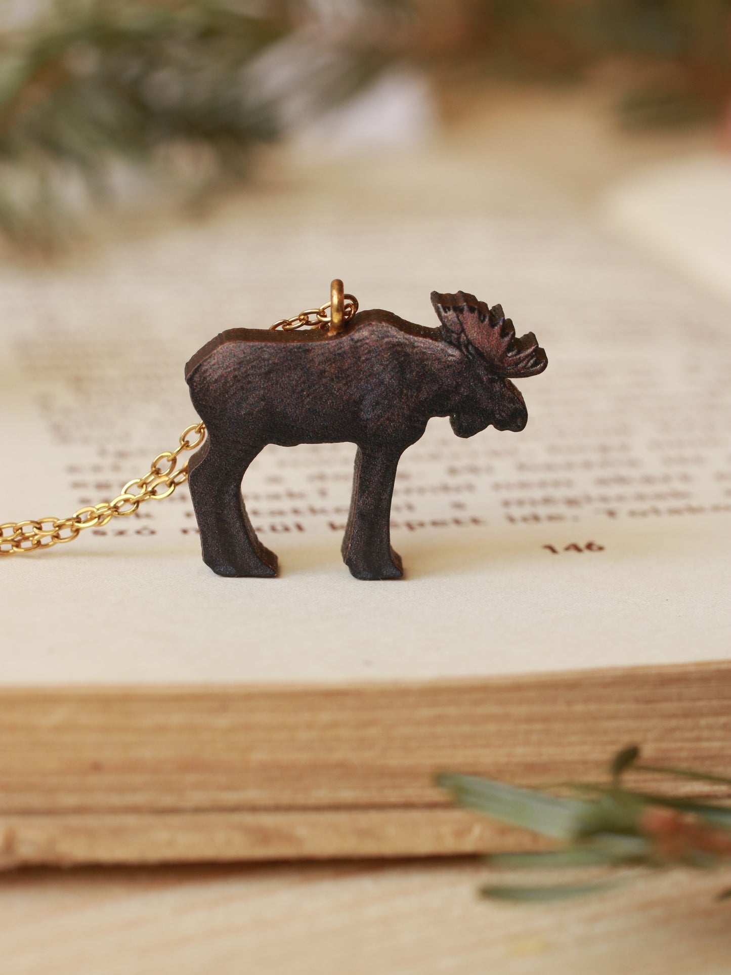 Moose necklace - wooden elk pendant
