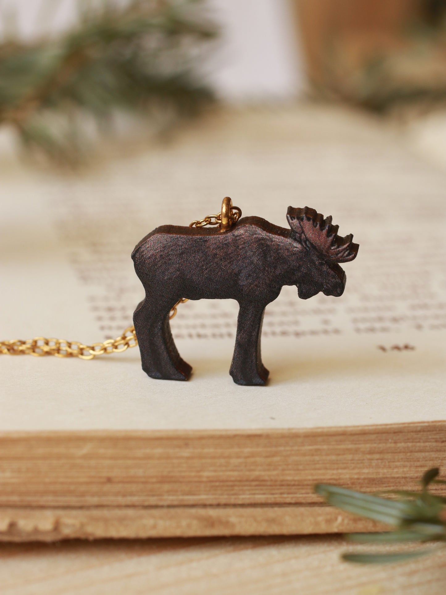 Moose necklace - wooden elk pendant